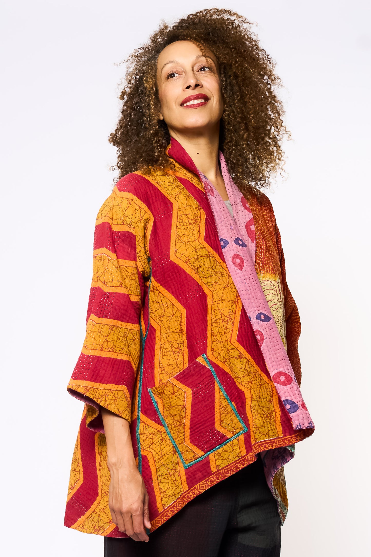 VINTAGE COTTON KANTHA KIMONO JKT - cv4004-0213a -