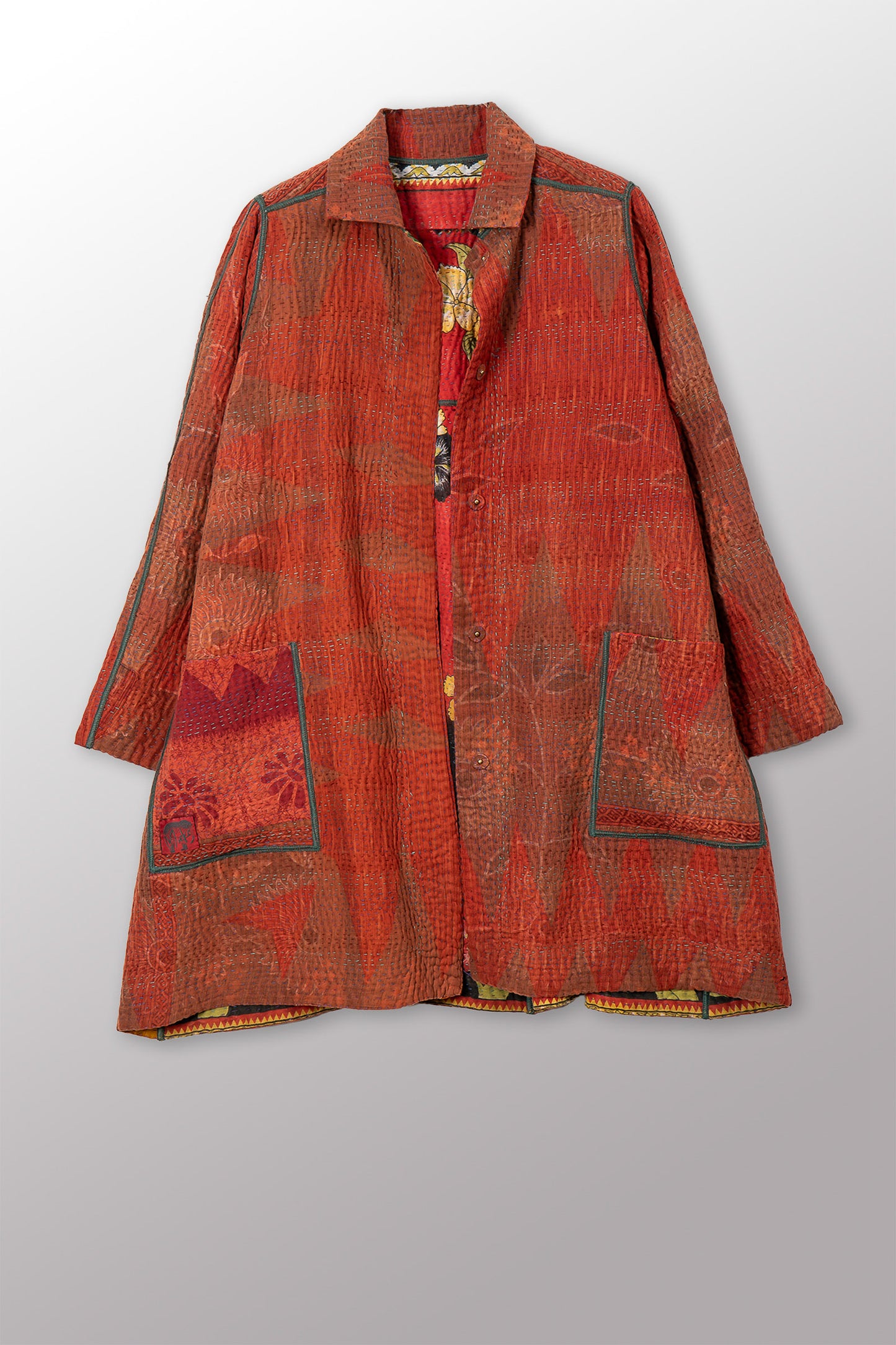COTTON OVERDYE KANTHA A-LINE DUSTER - ov4311-corg001a -