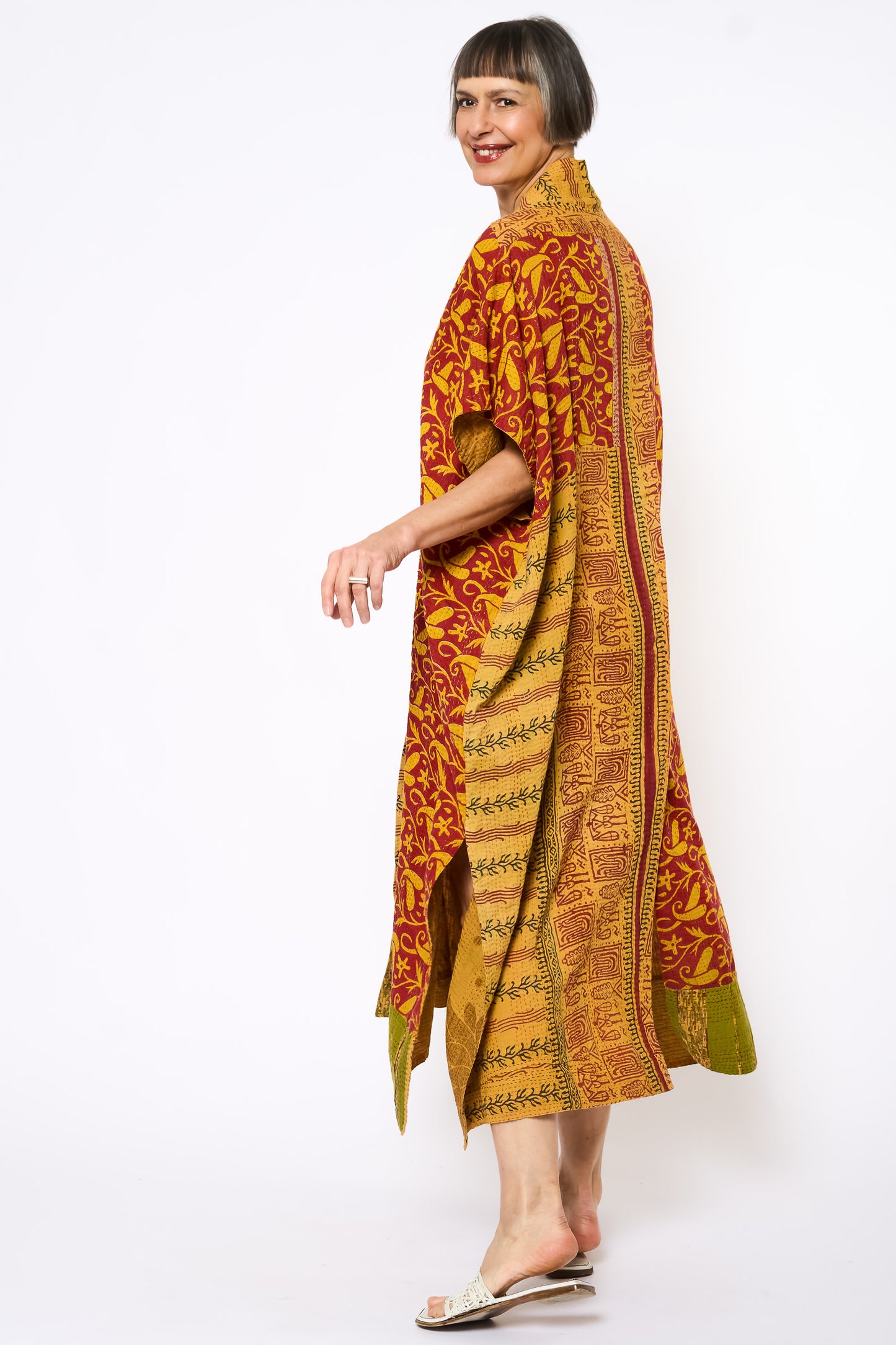VINTAGE COTTON KANTHA PONCHO DRESS - cv2443-0004a -