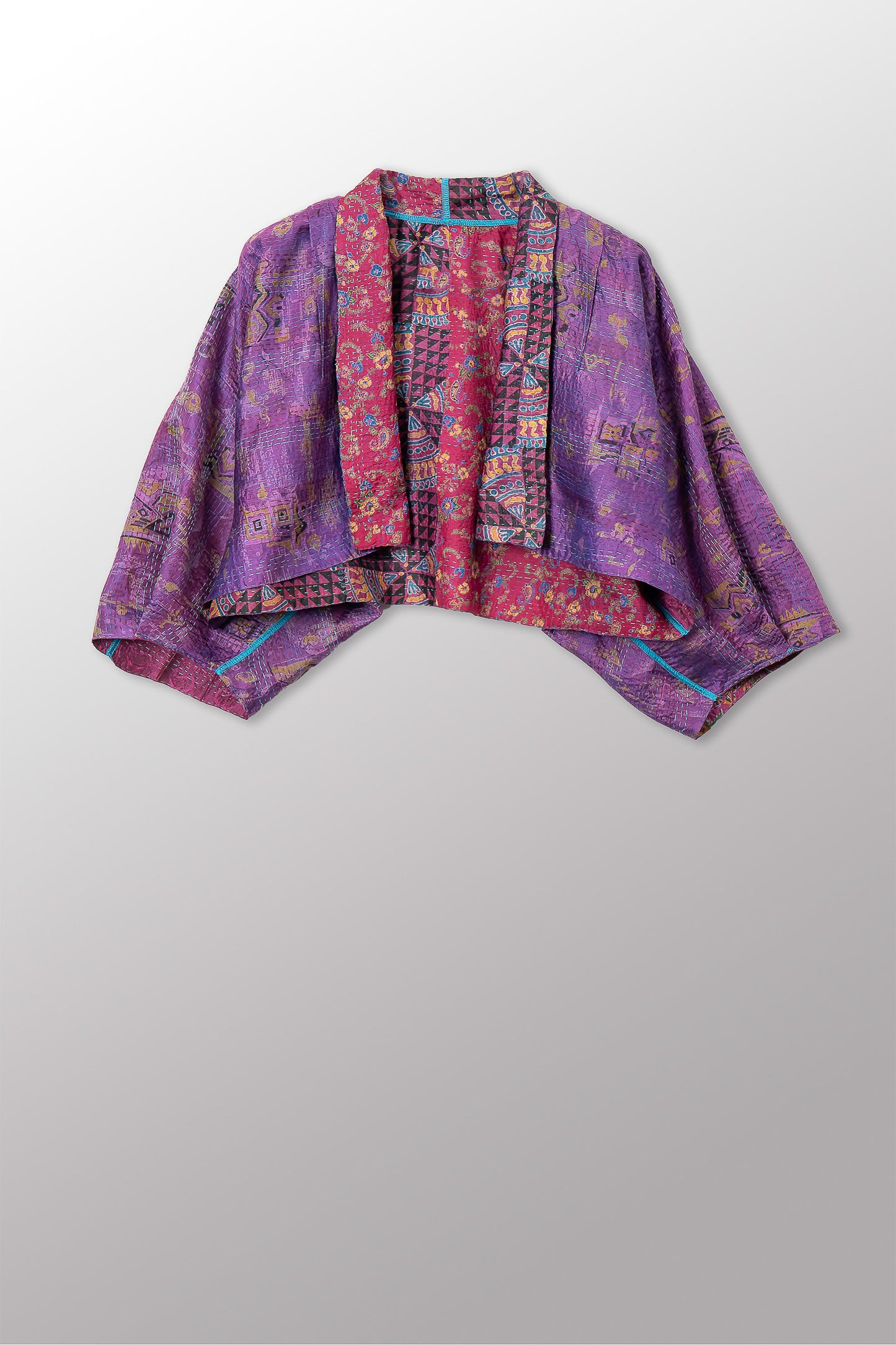 VINTAGE SILK KANTHA PUFF SLV. SHRUG - sv2062-0027a -