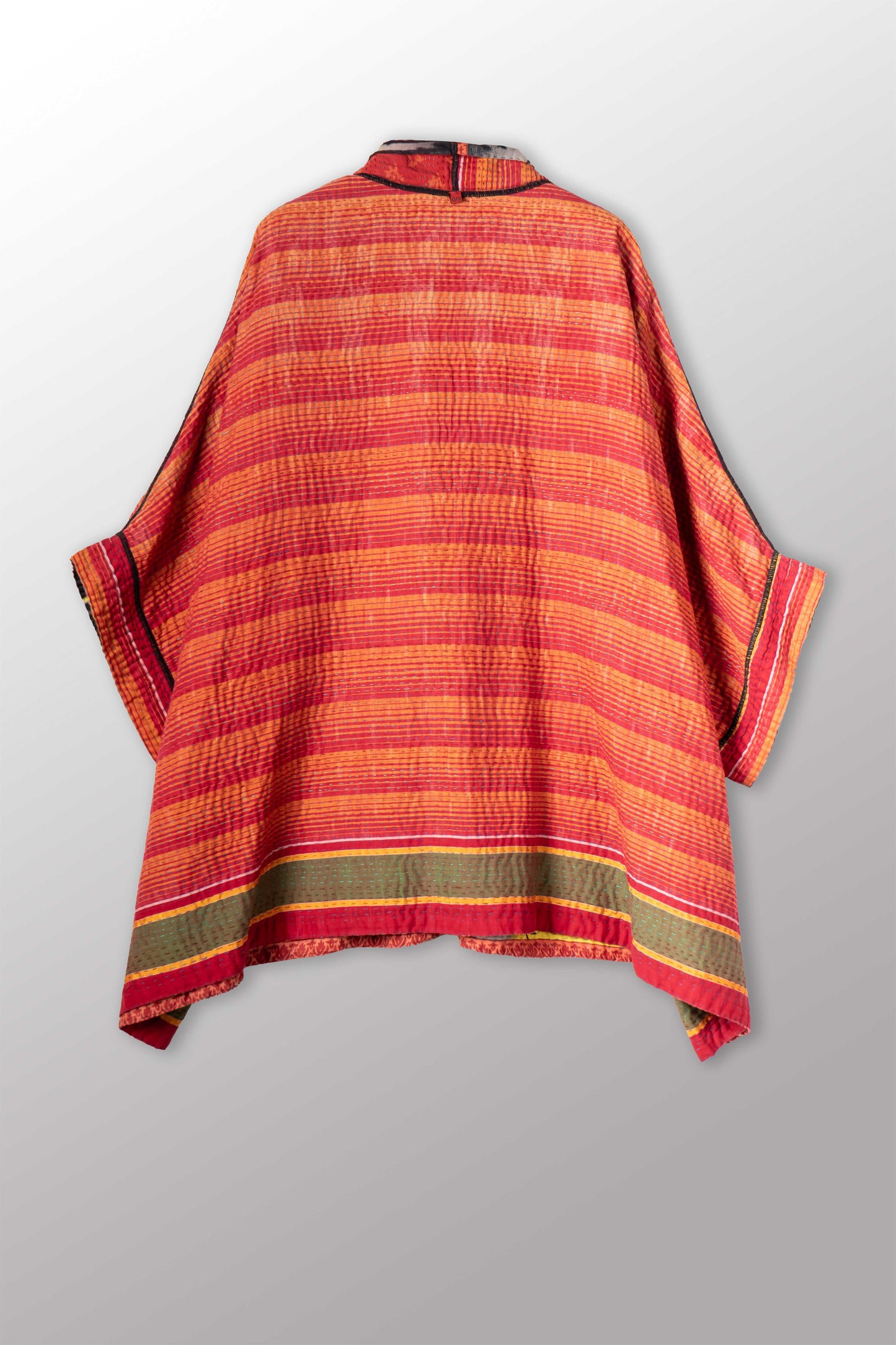 VINTAGE COTTON KANTHA DOUBLE COLLAR PONCHO - cv4323-0055a -