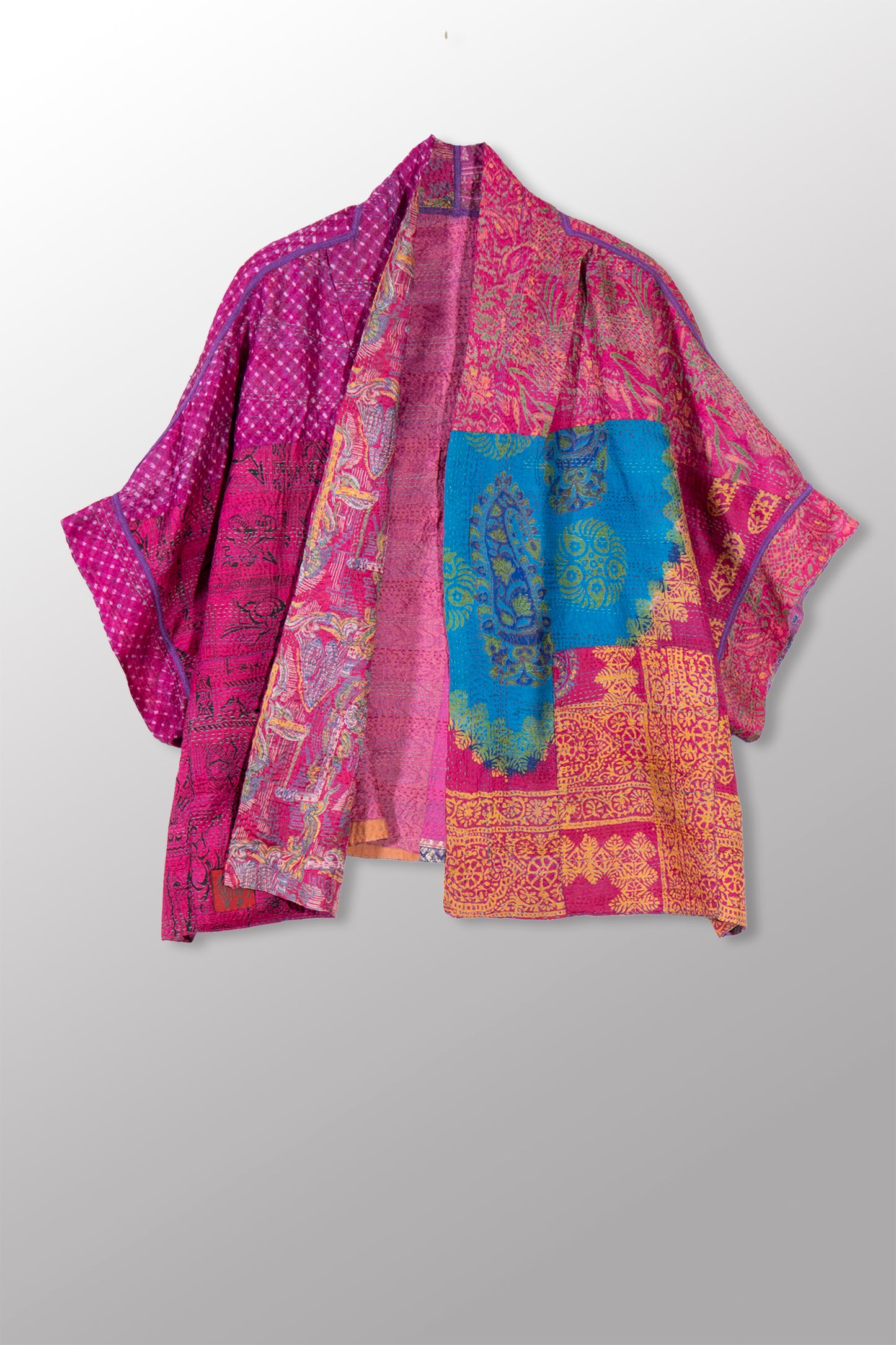 VINTAGE SILK KANTHA MINI PONCHO - sv2060-0009a -