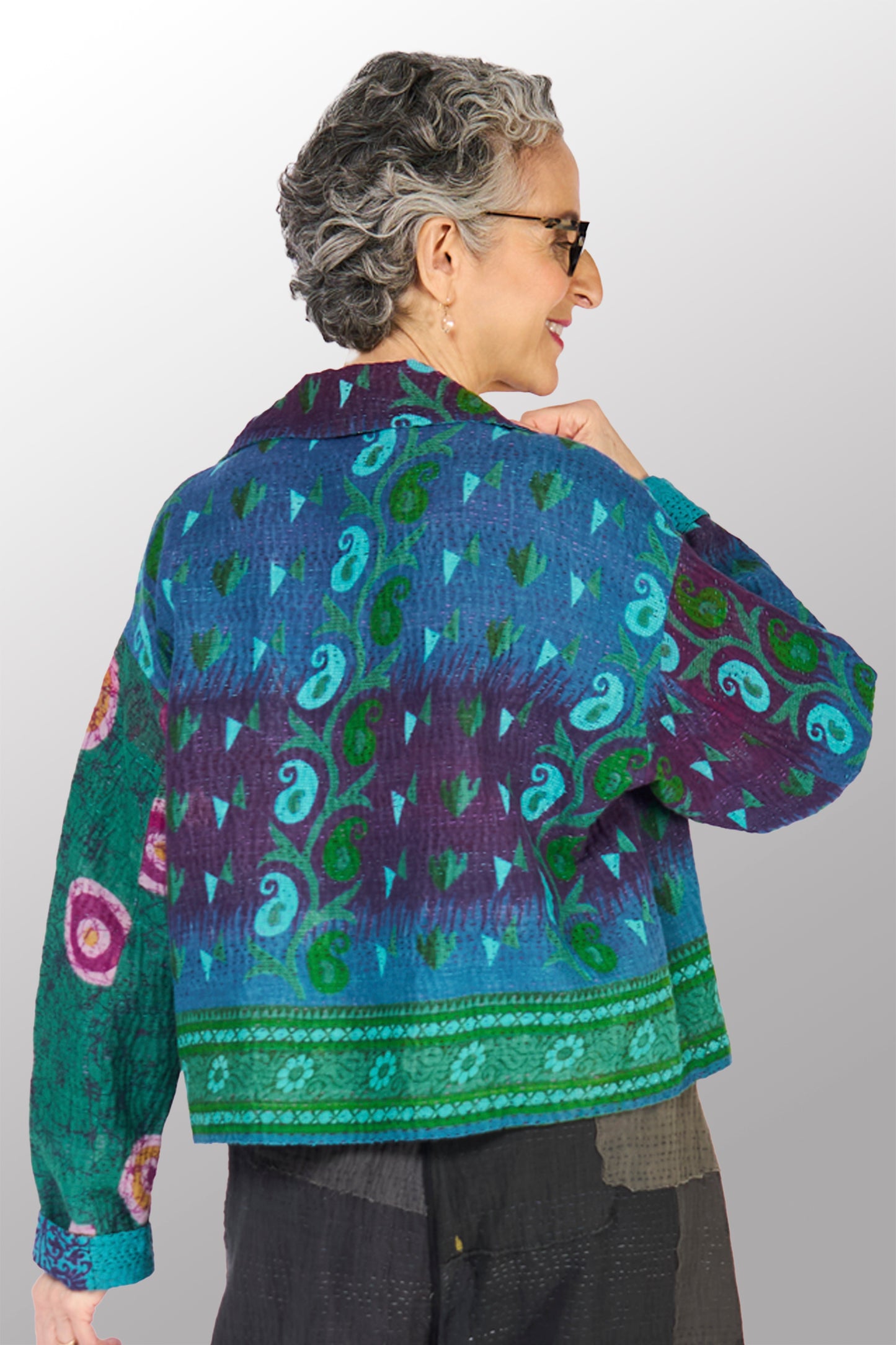 COTTON OVERDYE KANTHA LAPELED SHORT JKT - ov4081-ctuq001s -