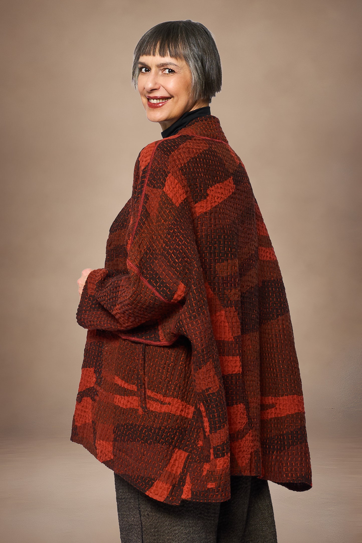 ABSTRACT WAFFLE KANTHA KIMONO WRAP SHORT - bw3358-org -