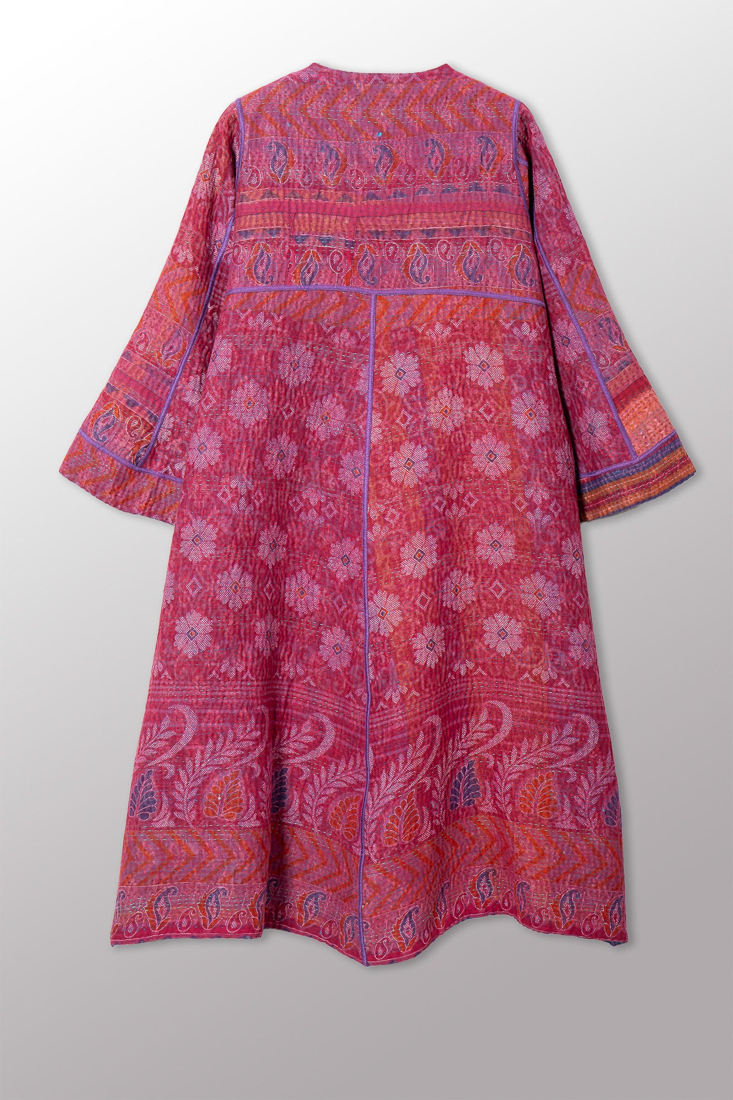 COTTON OVERDYE KANTHA WRAP FLARE COAT - ov4330-cfus001a -