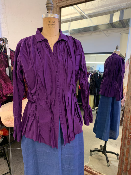 DYED COTTON SILK HEAVY VOILE WAVY TUCKED SHIRT - dh1541-prp -