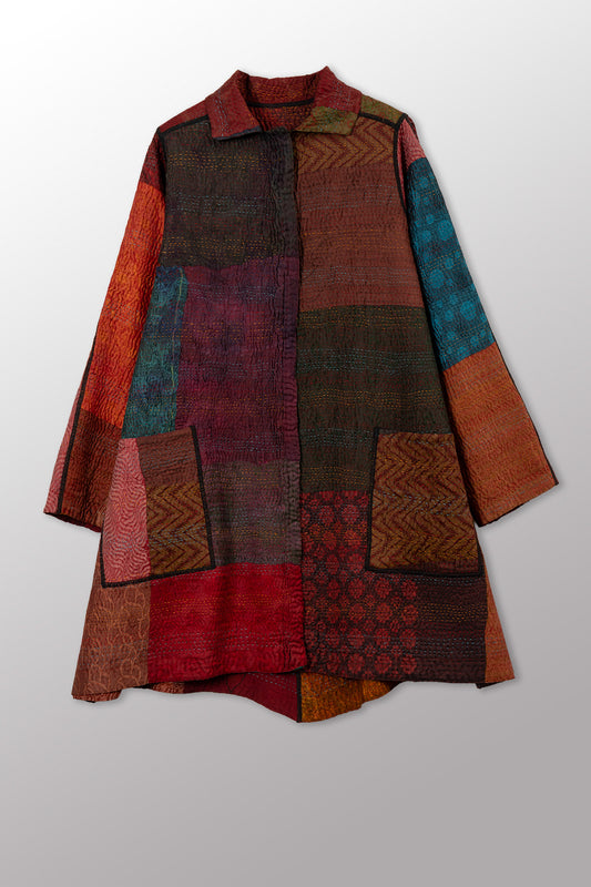 JACQUARD SILK KANTHA A-LINE DUSTER - js4311-cbrn001a -