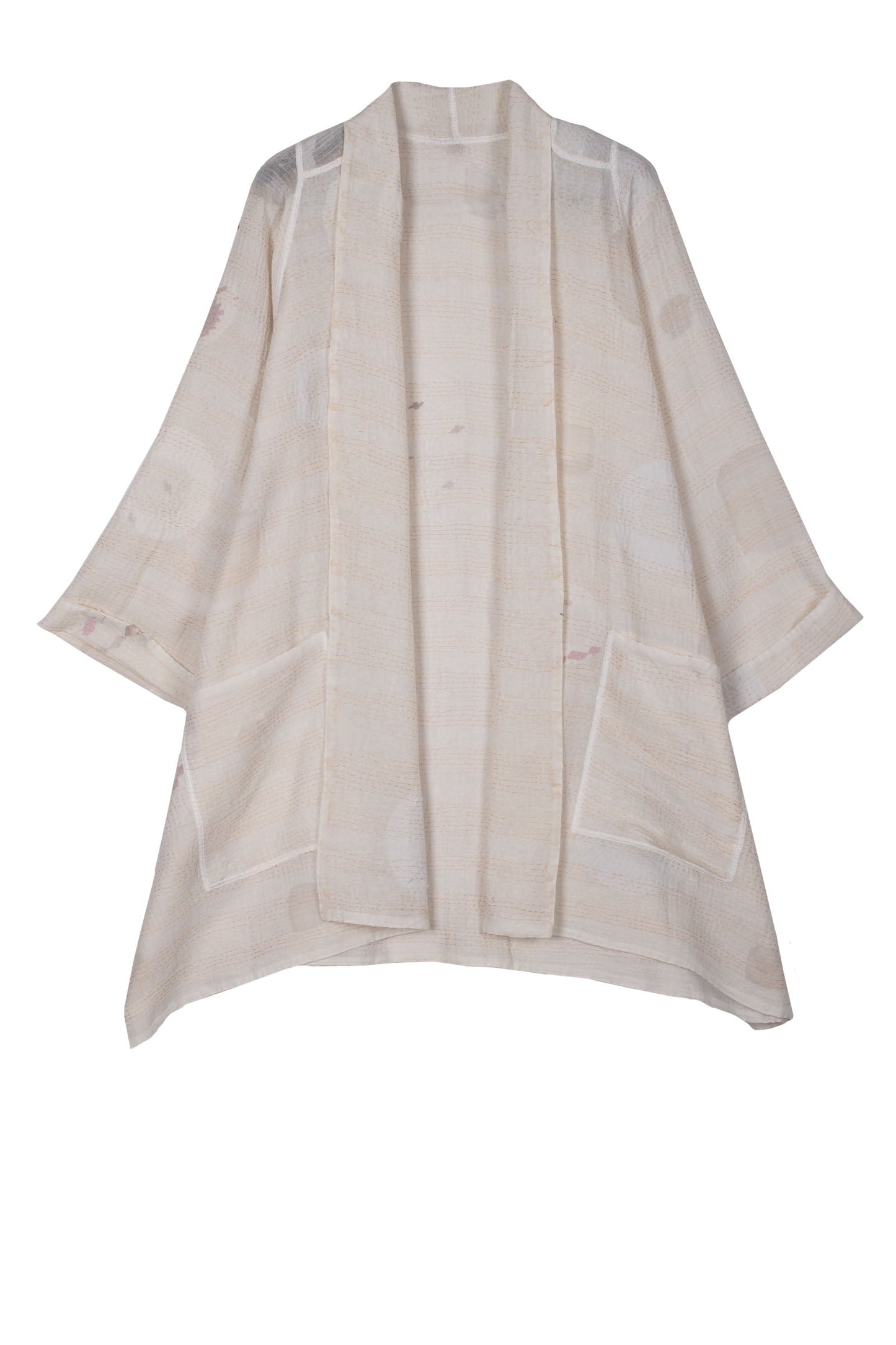 CUT THROUGH DOT AND HOLES KANTHA A-LINE JACKET - cd2003-ivy -