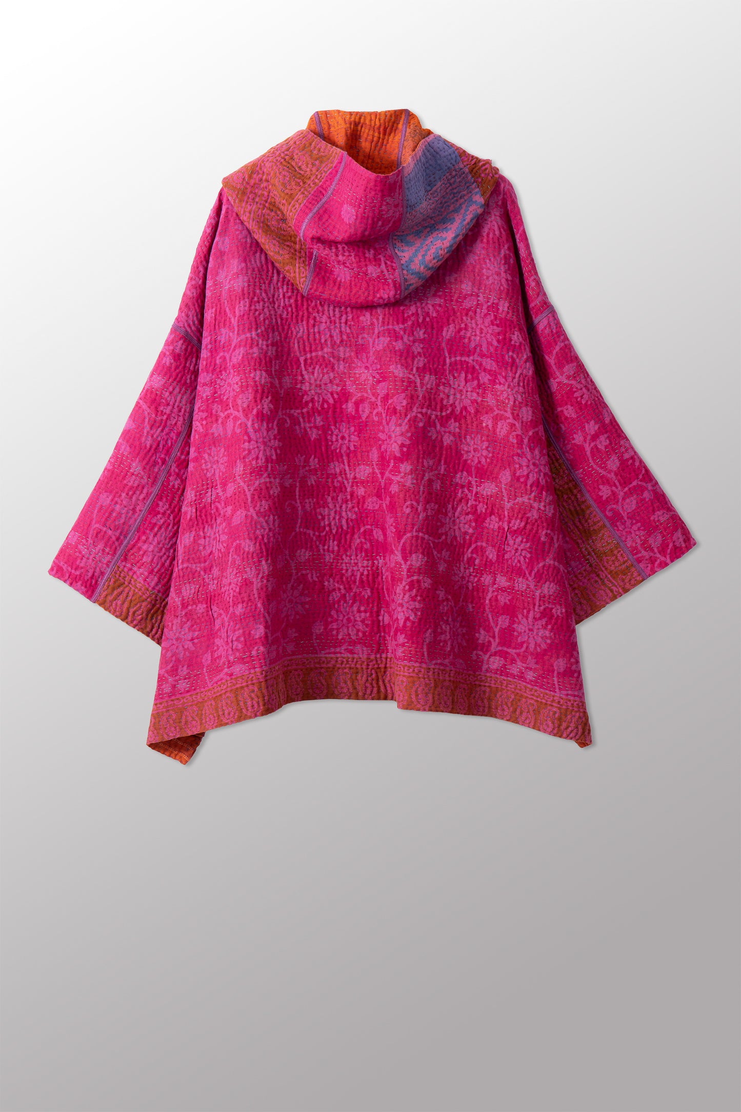 COTTON OVERDYE KANTHA HOODIE PONCHO - ov4064-corg009a -