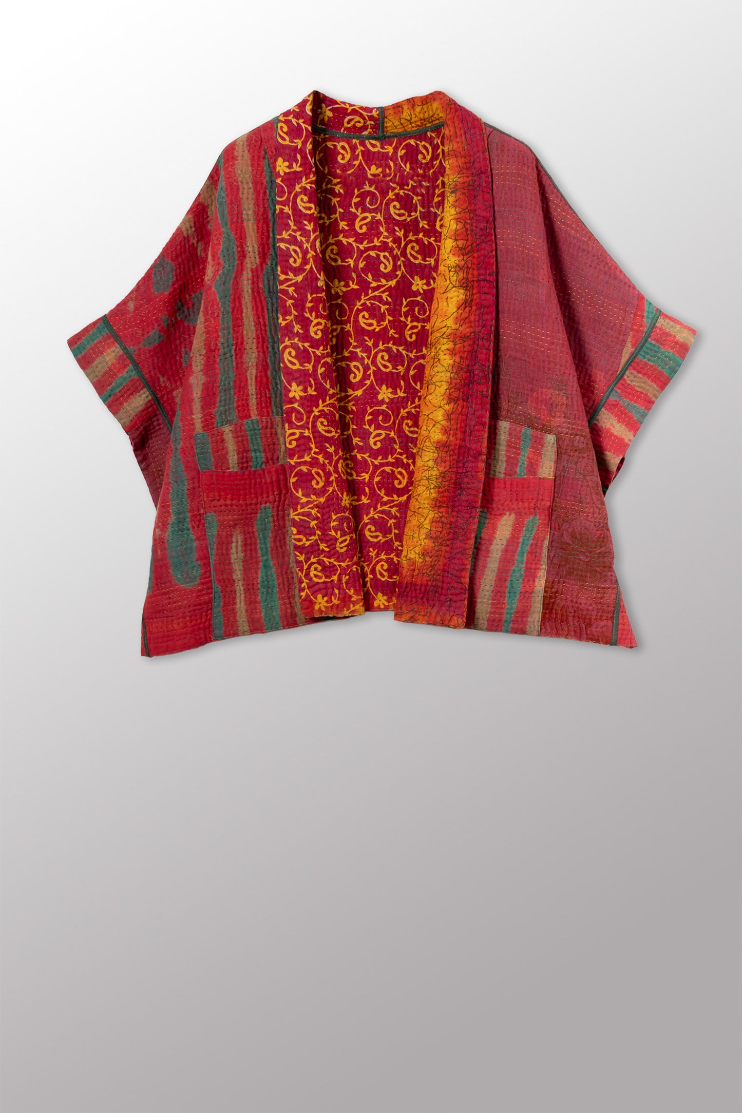 VINTAGE COTTON KANTHA MINI PONCHO - cv4060-0072a -