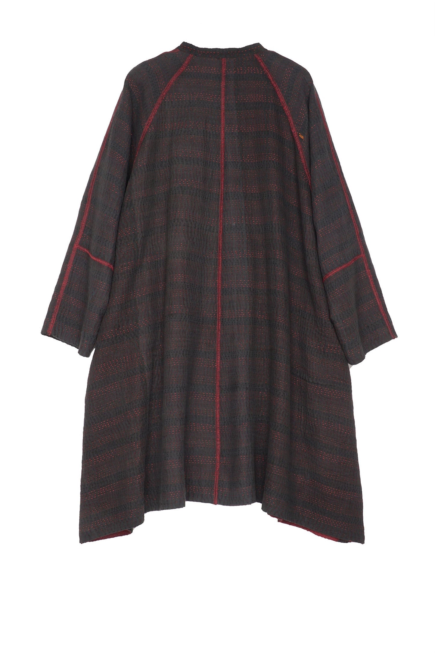 TWO TONE PATCH KANTHA BAND COLLAR DUSTER - tn4327-red -