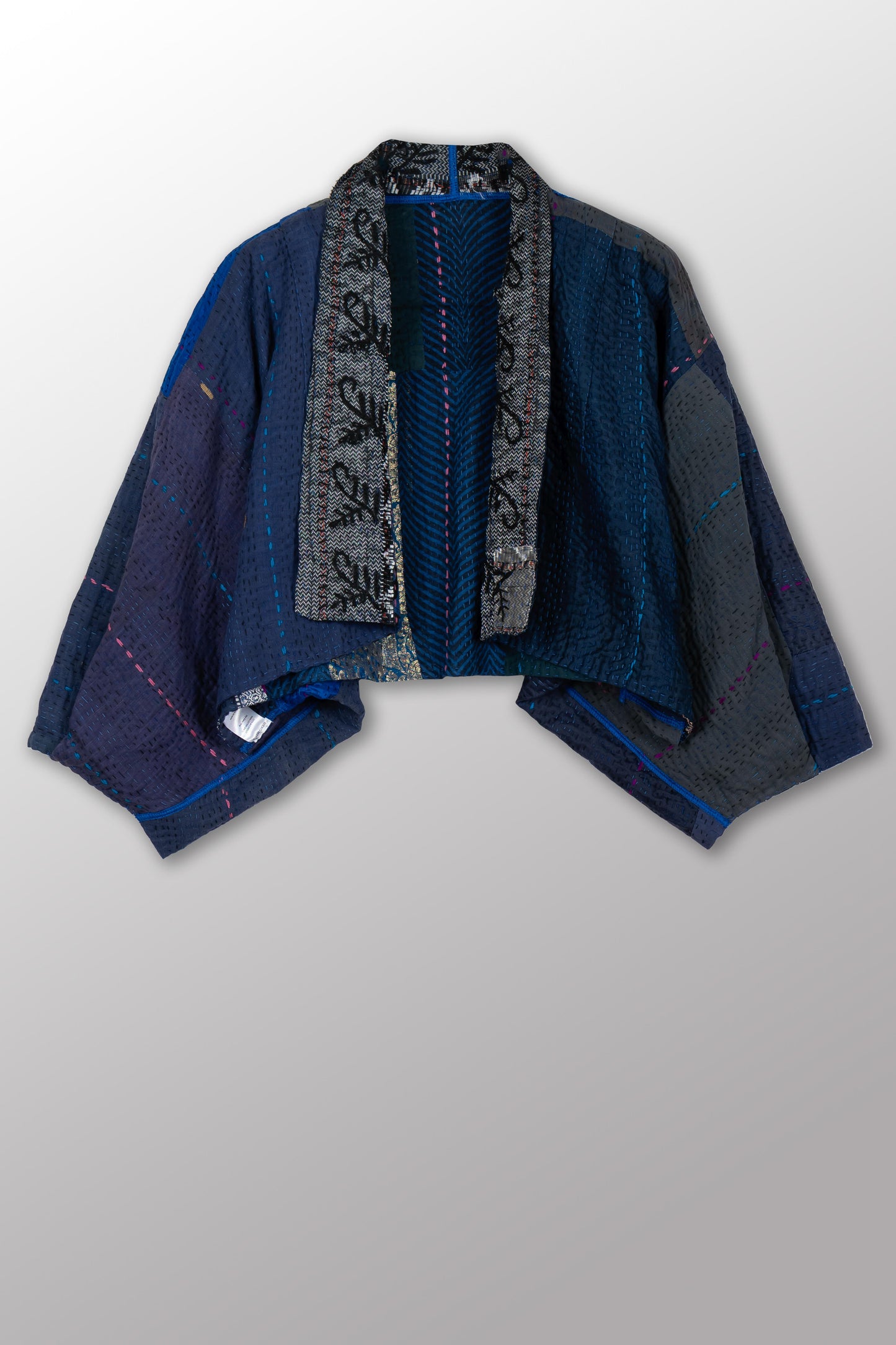 STRIPE RALLIS KANTHA PUFF SLV. SHRUG - pr4062-blu -