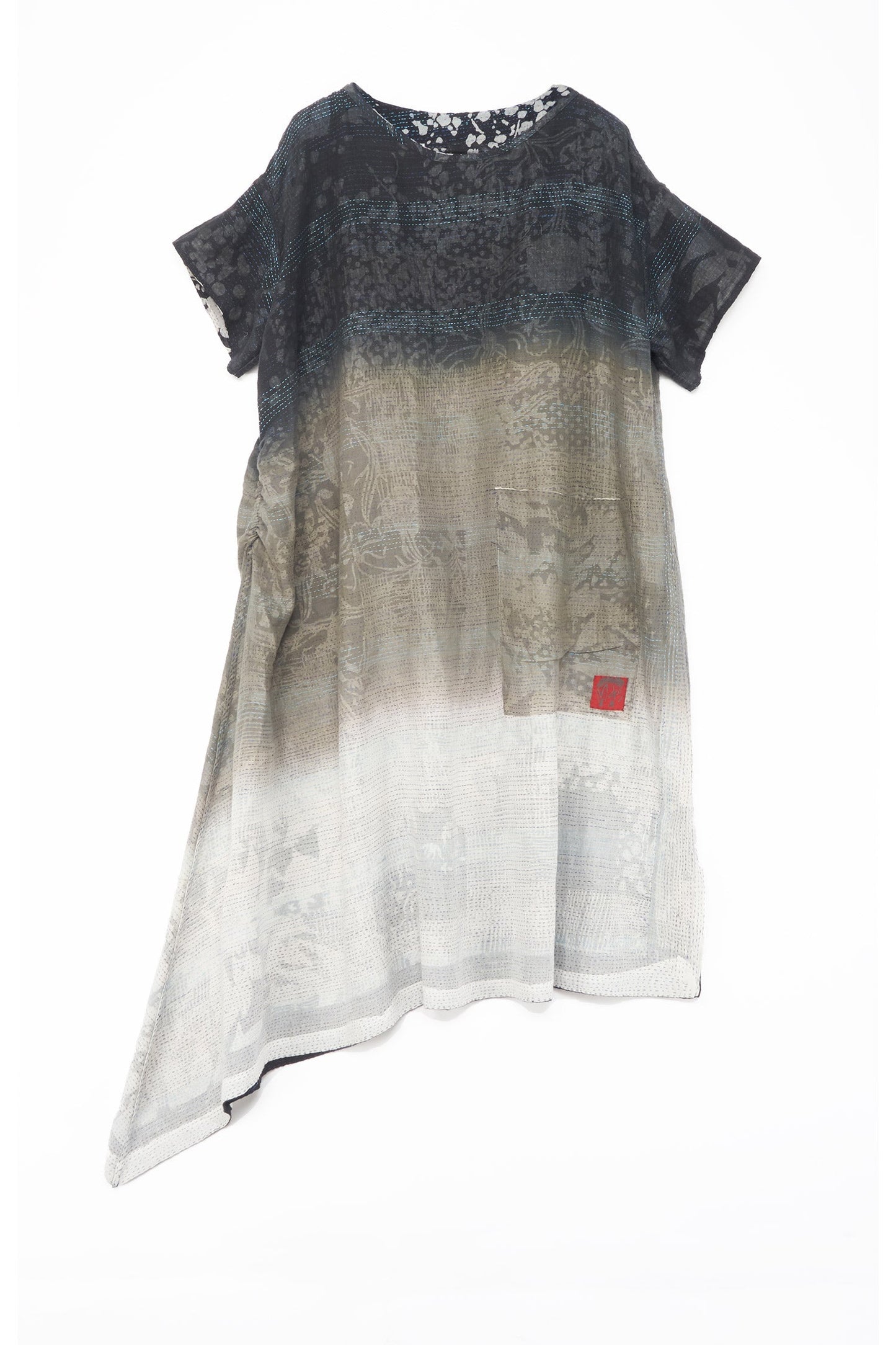 MONOTONE TWILIGHT PRINT KANTHA BOAT NECK T. DRESS - tp2430-blk -