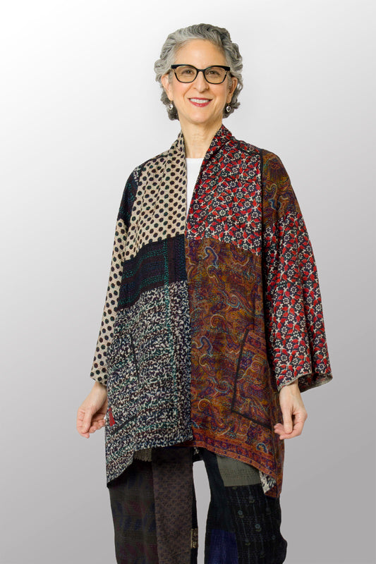 VINTAGE SILK KANTHA A-LINE JKT - sv2003-0390a -