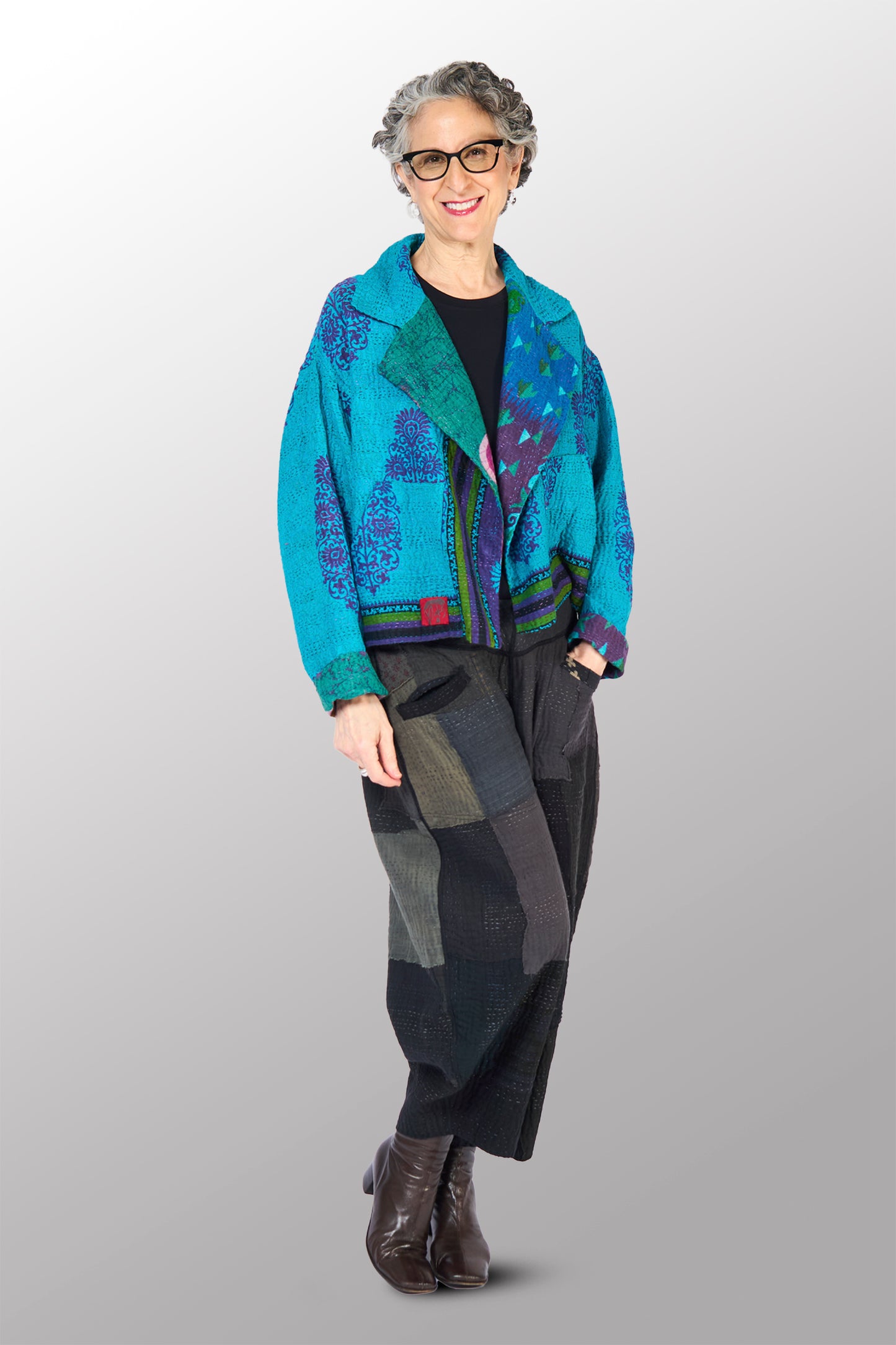 COTTON OVERDYE KANTHA LAPELED SHORT JKT - ov4081-ctuq001s -