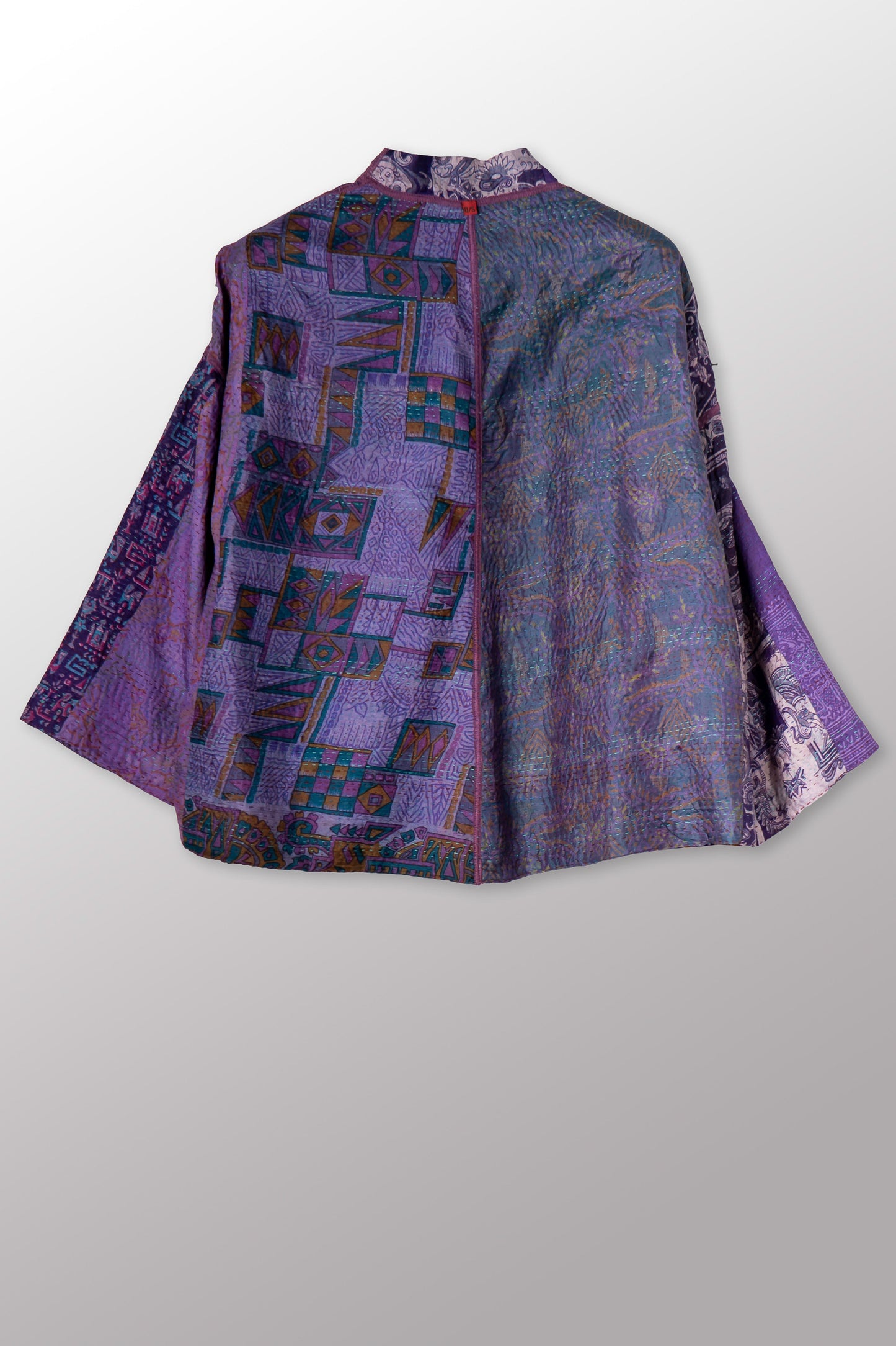 VINTAGE SILK KANTHA STAND COLLAR CROPPED JKT - sv2034-0015a -