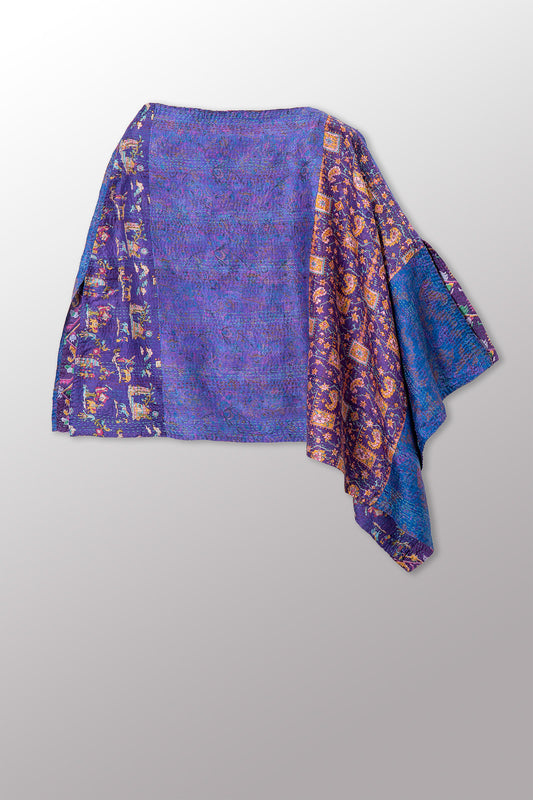 VINTAGE SILK KANTHA LONG CAPE - sv2841-0005a -