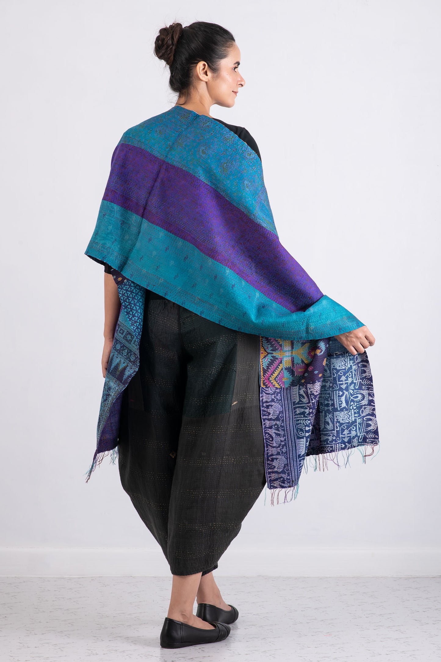 VINTAGE SILK KANTHA SCARF STANDARD - sv2801-mlt -