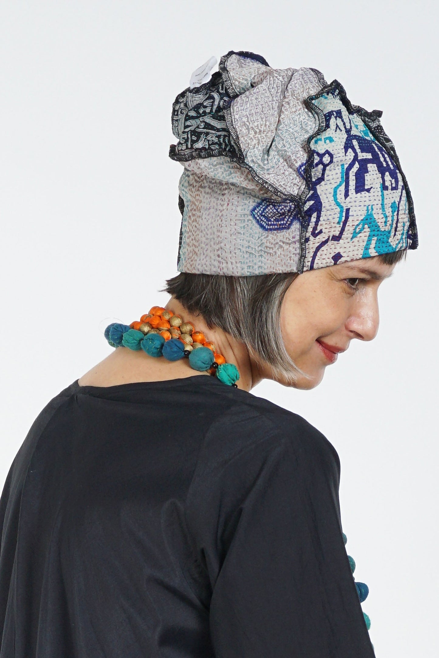 VINTAGE SILK KANTHA PATCHWORK HAT - sv2880-gry -