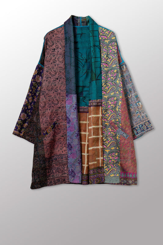 VINTAGE SILK KANTHA HAORI JACKET - sv2068-0010a -
