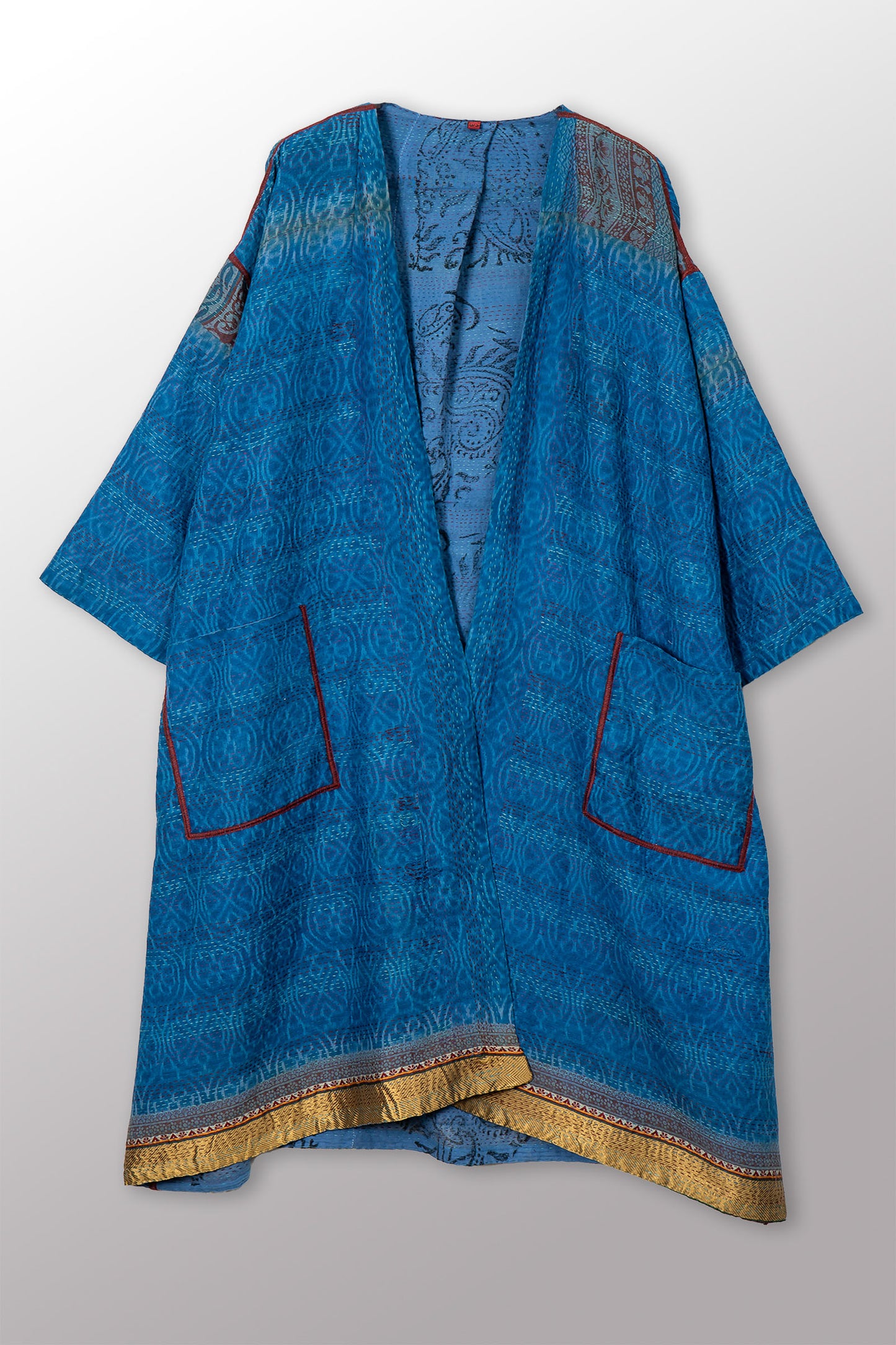VINTAGE COTTON & NEW VOILE KANTHA LONG DUSTER - cn2328-0002a -