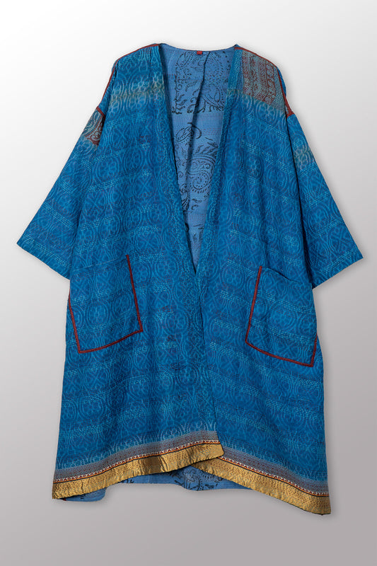 VINTAGE COTTON & NEW VOILE KANTHA LONG DUSTER - cn2328-0002a -