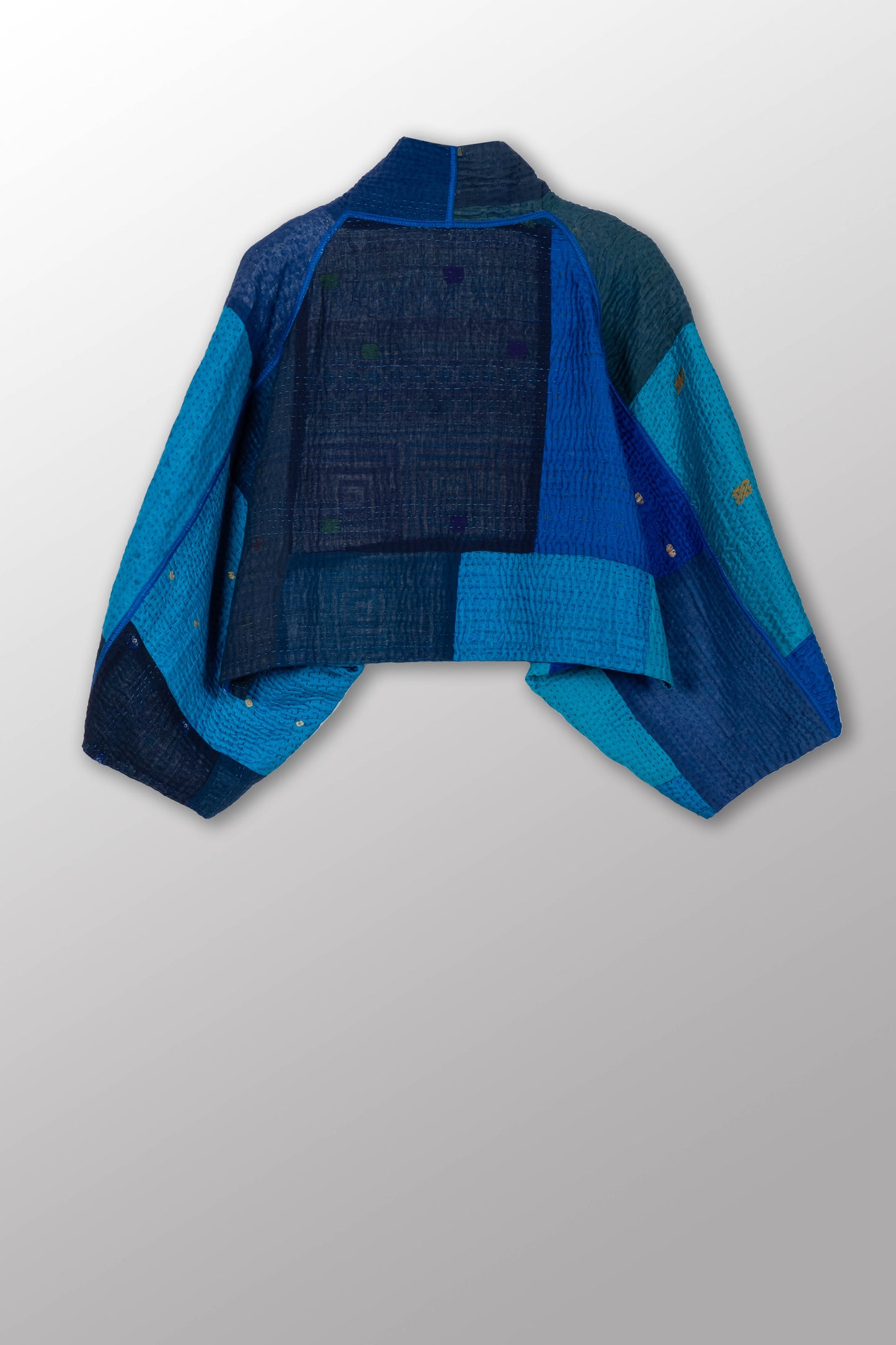 COTTON SILK SW PATCH OMBRE KANTHA PUFF SLV. SHRUG - wo4062-blu -
