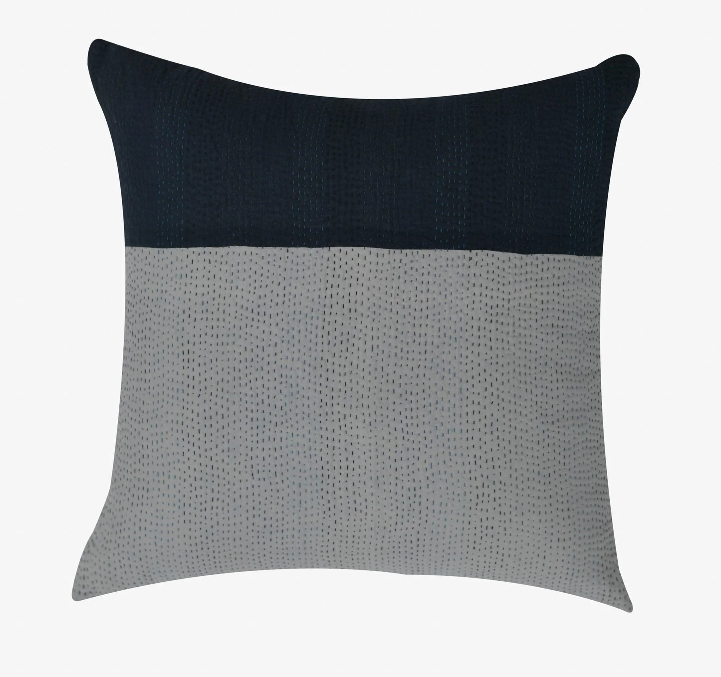 Monotone Ikat Handmade Vintage Kantha Pillow - Black