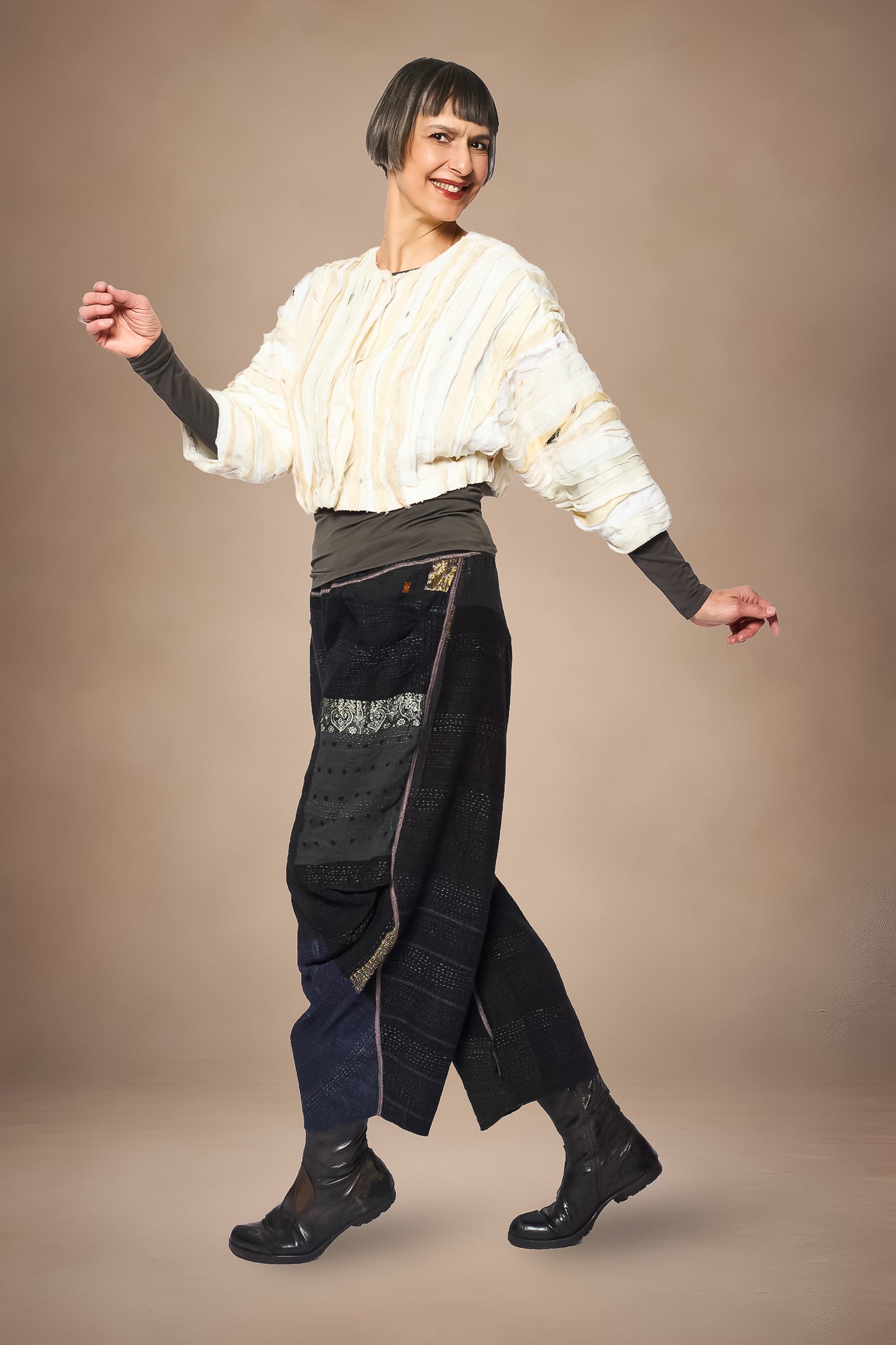 WAVY STRIPE KANTHA DOLMAN SLV. JACKET - wv2j110-ivy -