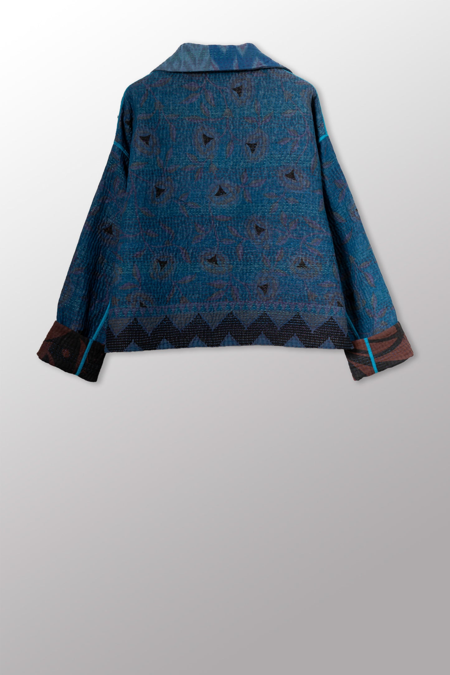 COTTON OVERDYE KANTHA NEW LAPELED SHORT JACKET - ov4j101-cblu001m -