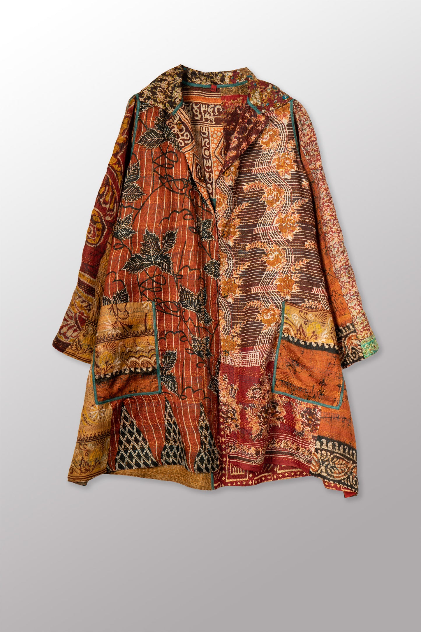 VINTAGE SILK KANTHA A-LINE DUSTER - sv2311-0012a -