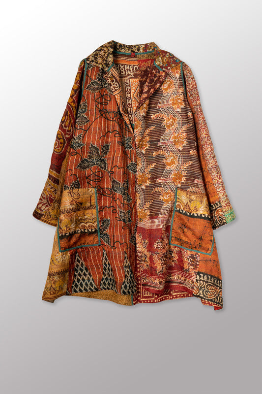 VINTAGE SILK KANTHA A-LINE DUSTER - sv2311-0012a -