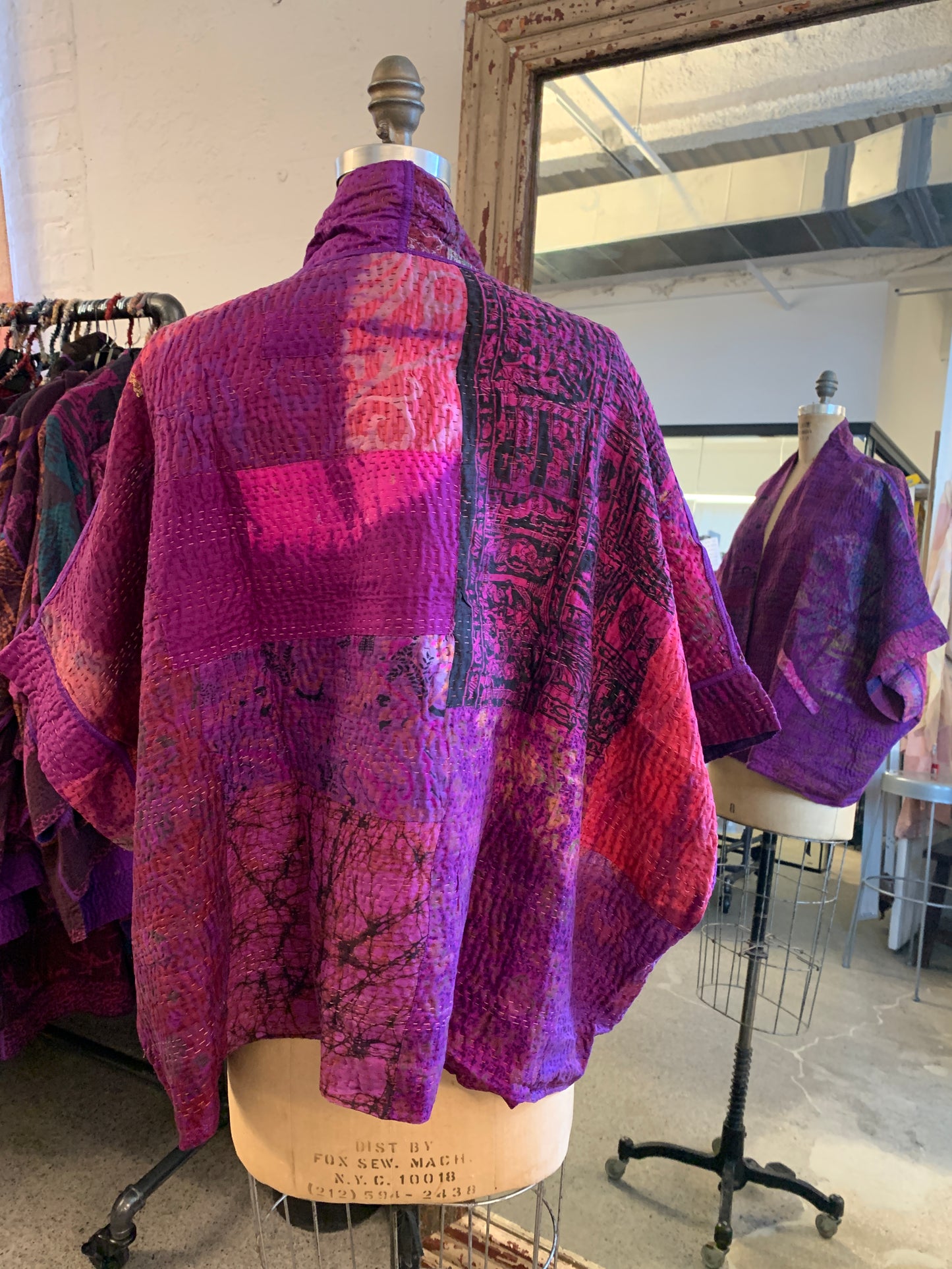 TIE DYE CIRCLE SHIBORI KANTHA MINI PONCHO - td4060-prp -