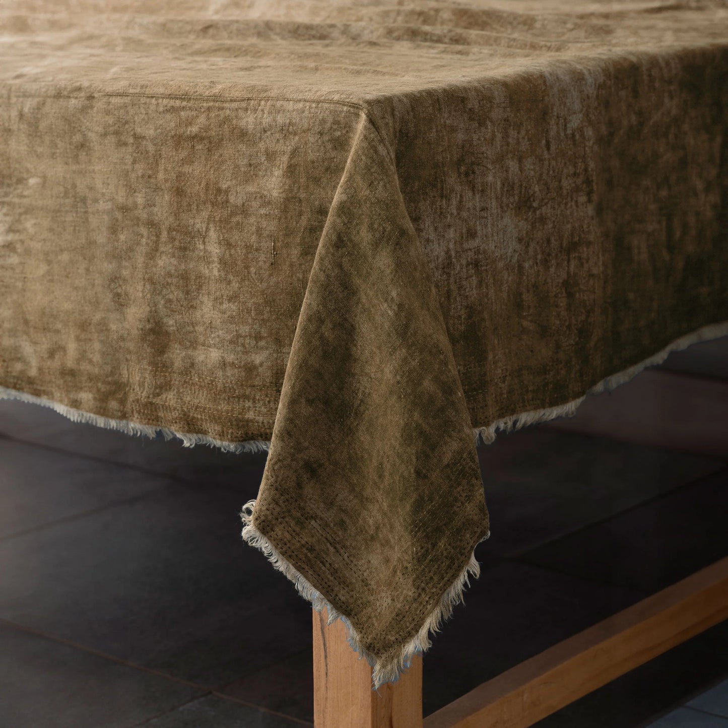Linen Mud Dye  Kantha  New Dawn Table Cover