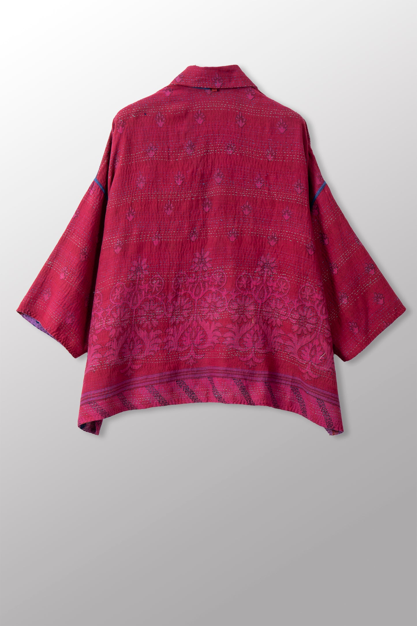 VINTAGE SILK GEORGETTE COTTON KANTHA CROPPED TENT SHIRT - gc2596-0001a -