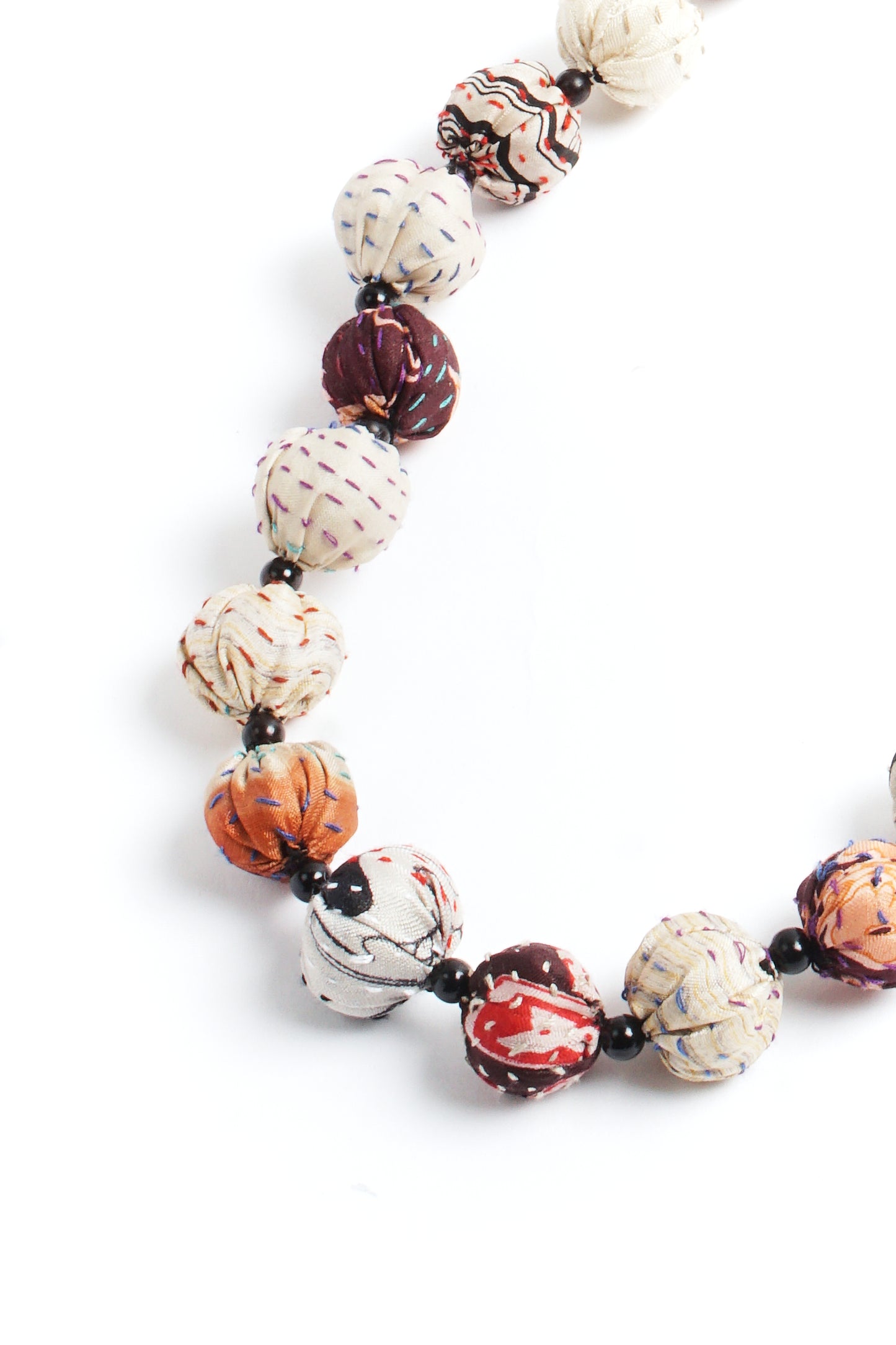 VINTAGE SILK KANTHA SMALL NUTS MEDIUM NECKLACE - sv2705-ivy -