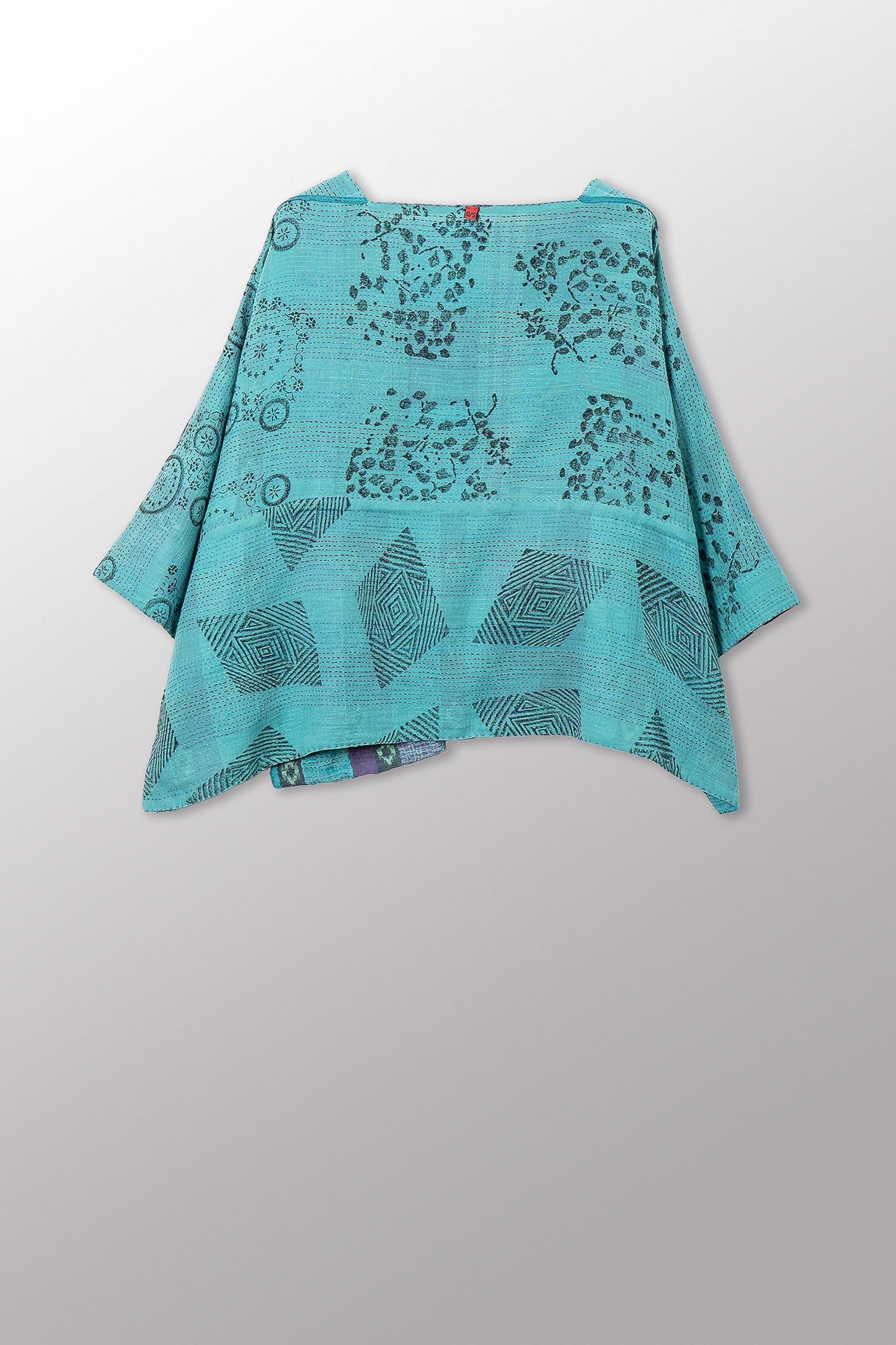 VINTAGE COTTON & NEW VOILE KANTHA 3/4 SLV. CROP TOP MIO - cn2538-0007a -