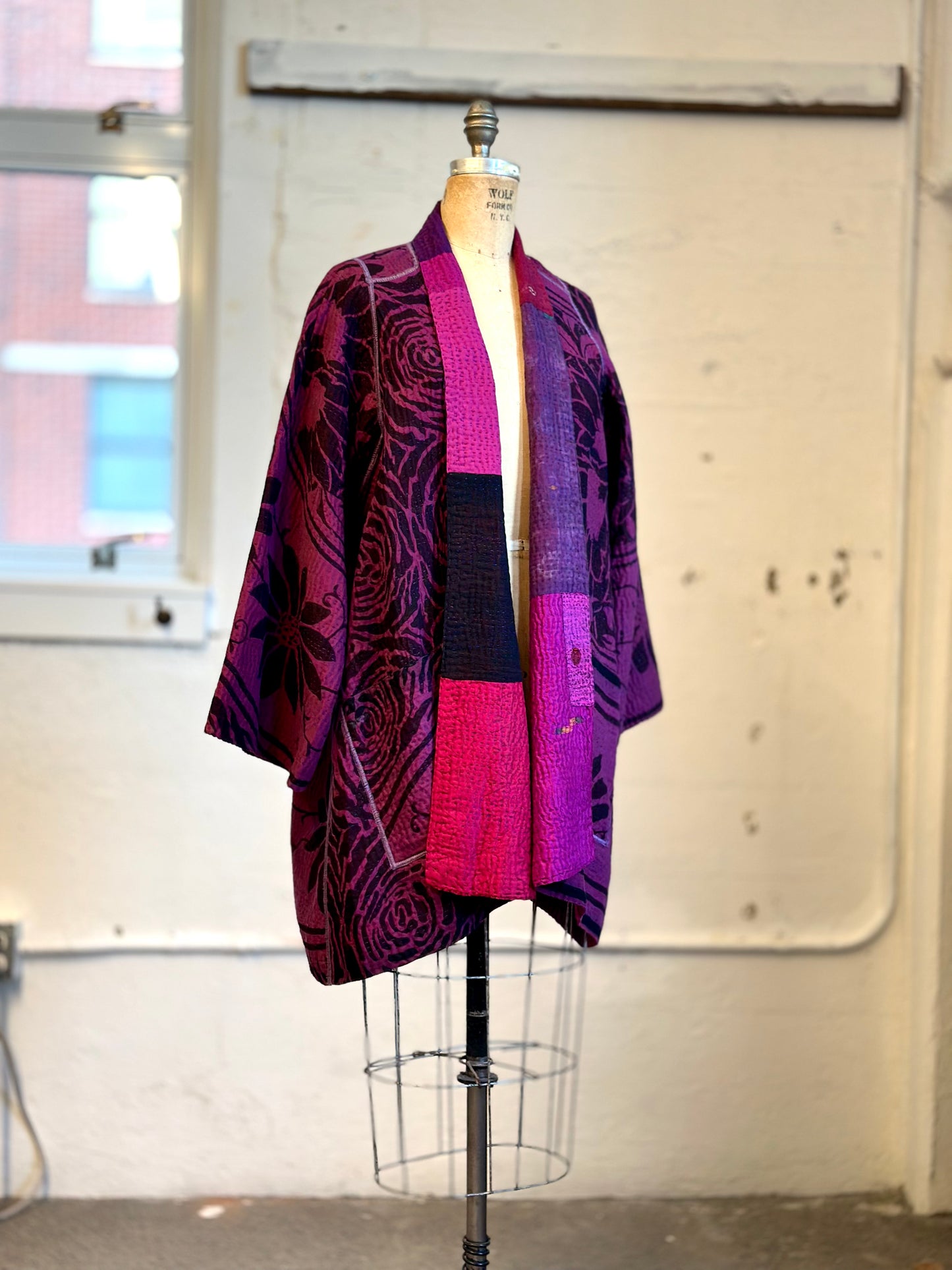 AMETHYST COTTON SILK KANTHA A-LINE JACKET - oc4003-prp -