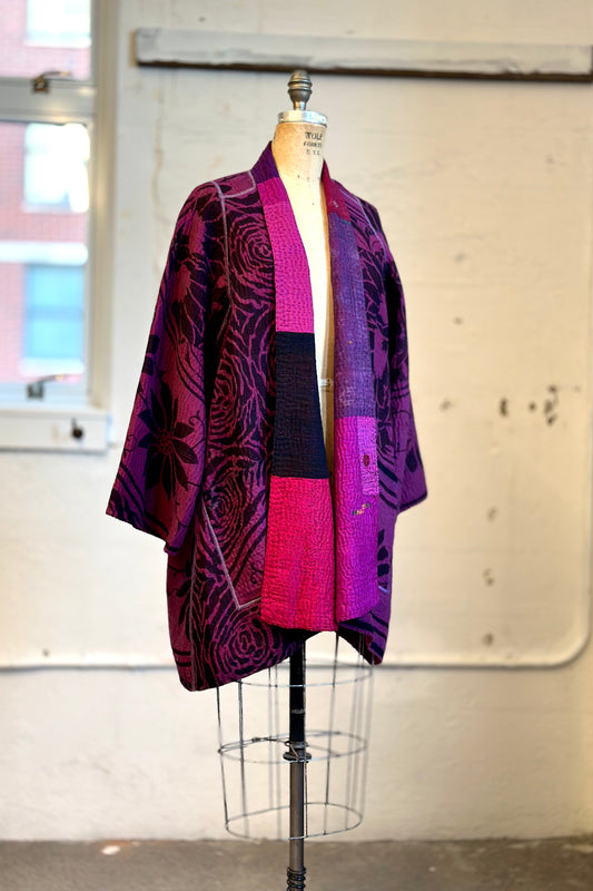 AMETHYST COTTON SILK KANTHA A-LINE JACKET - oc4003-prp -