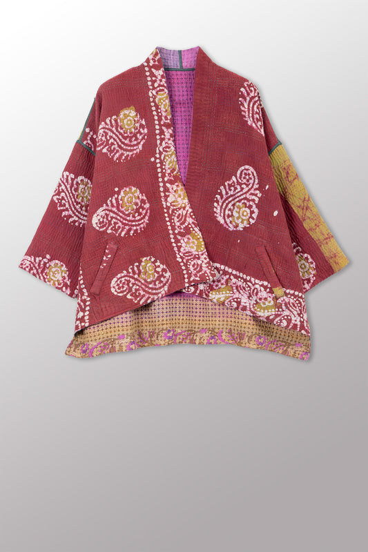 VINTAGE COTTON KANTHA MINI KIMONO JKT - cv4055-0059a -