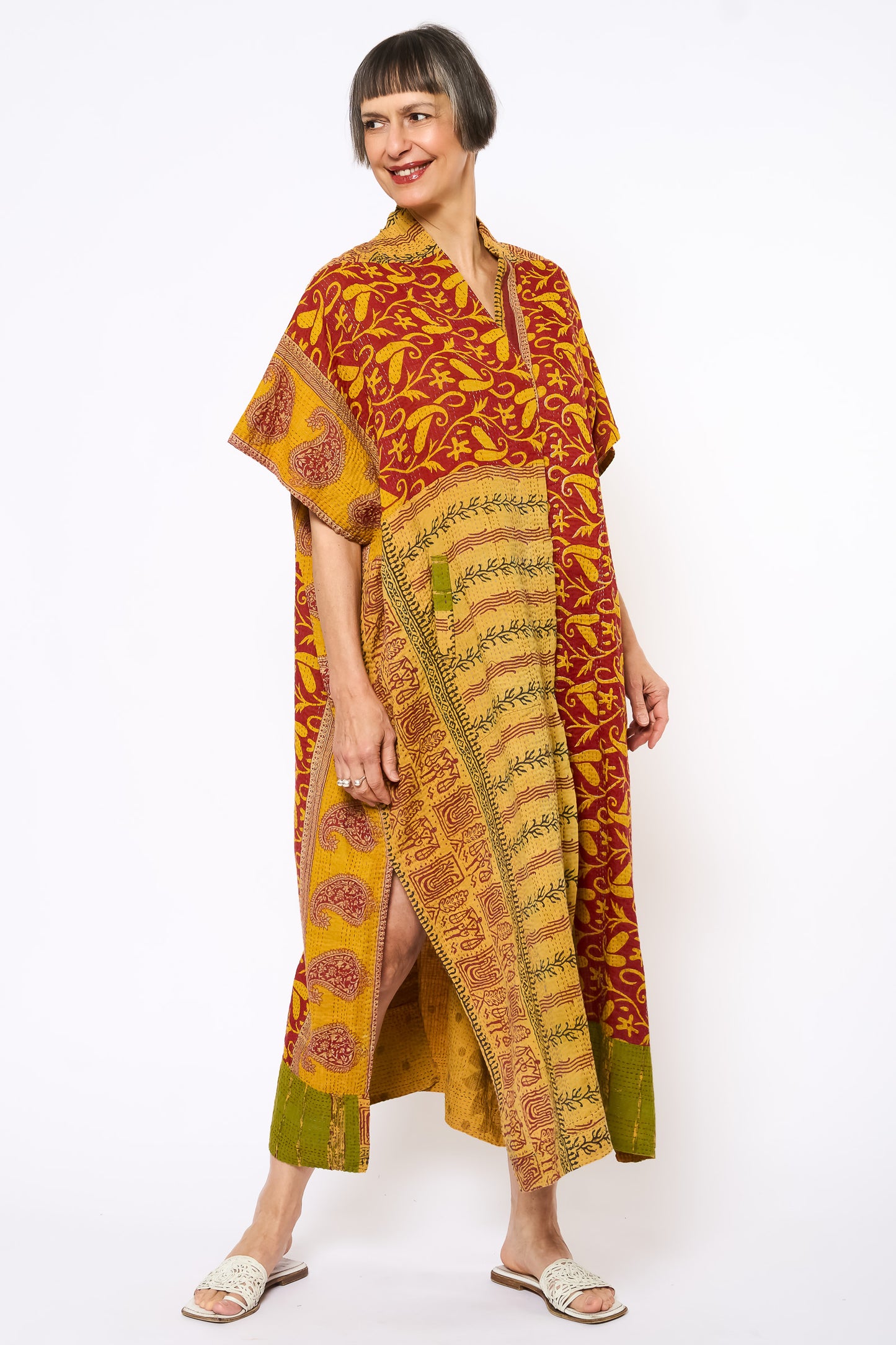 VINTAGE COTTON KANTHA PONCHO DRESS - cv2443-0004a -