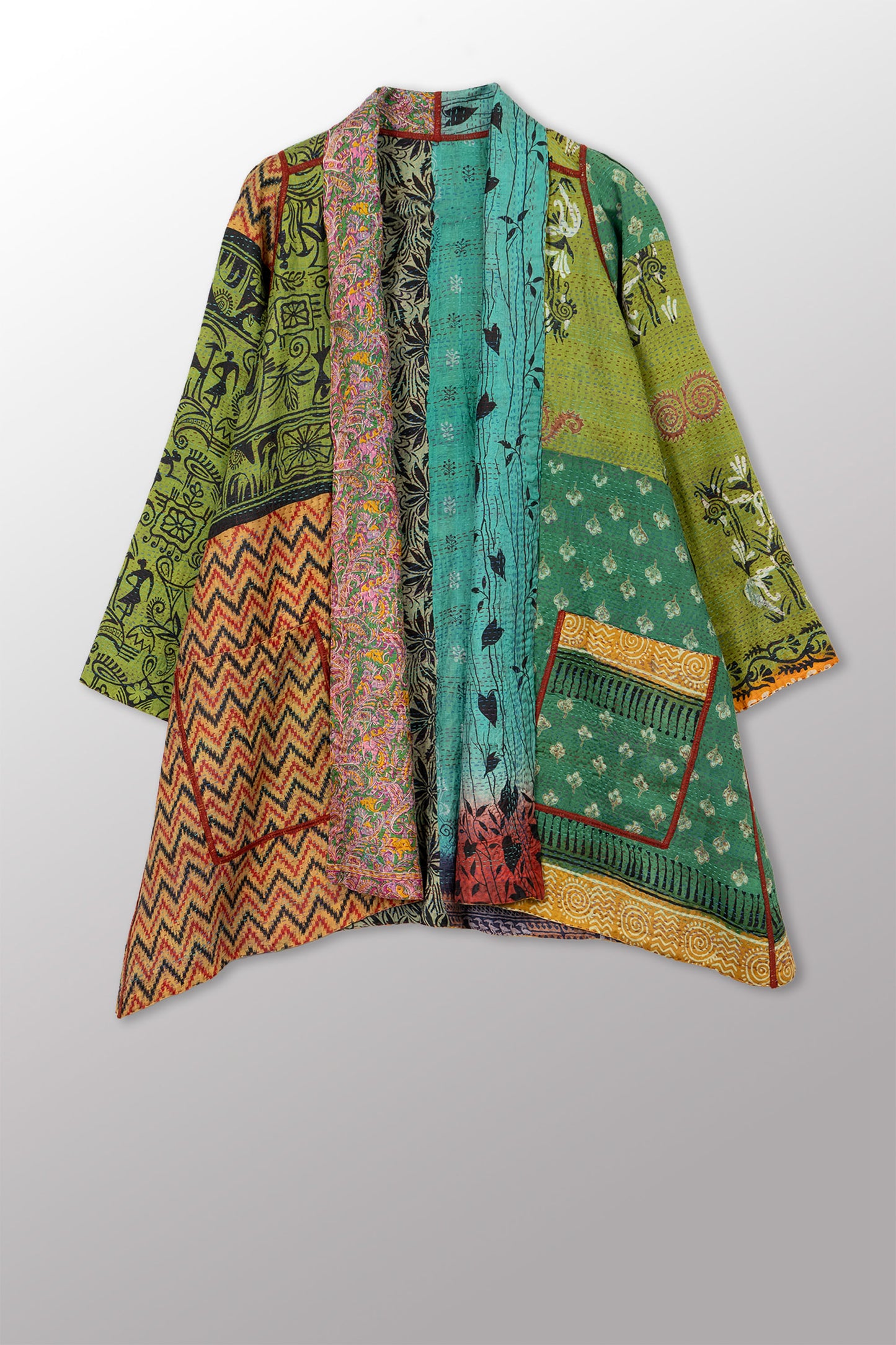 VINTAGE SILK KANTHA A-LINE JKT - sv2003-0418a -