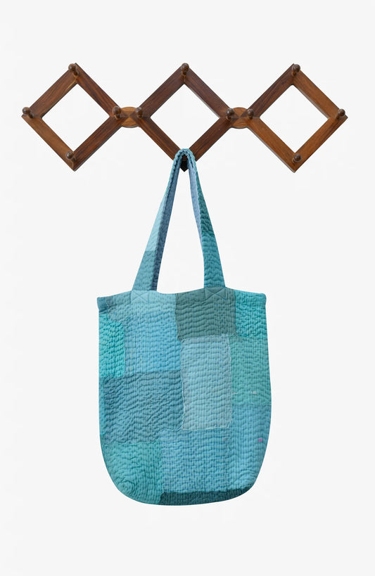 Mosaic Fray Handmade Vintage Kantha Tote Bag -Cornflower