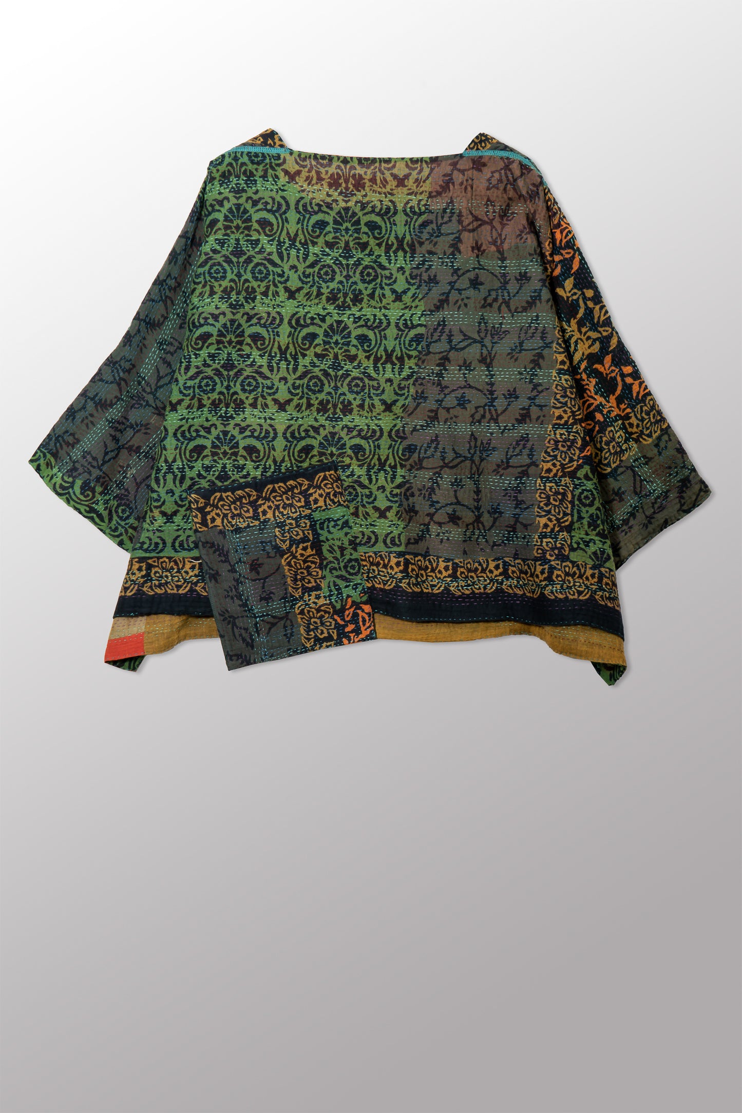 BAGH PRINT KANTHA 3/4 SLV. CROP TOP MIO - bg2538-grn -