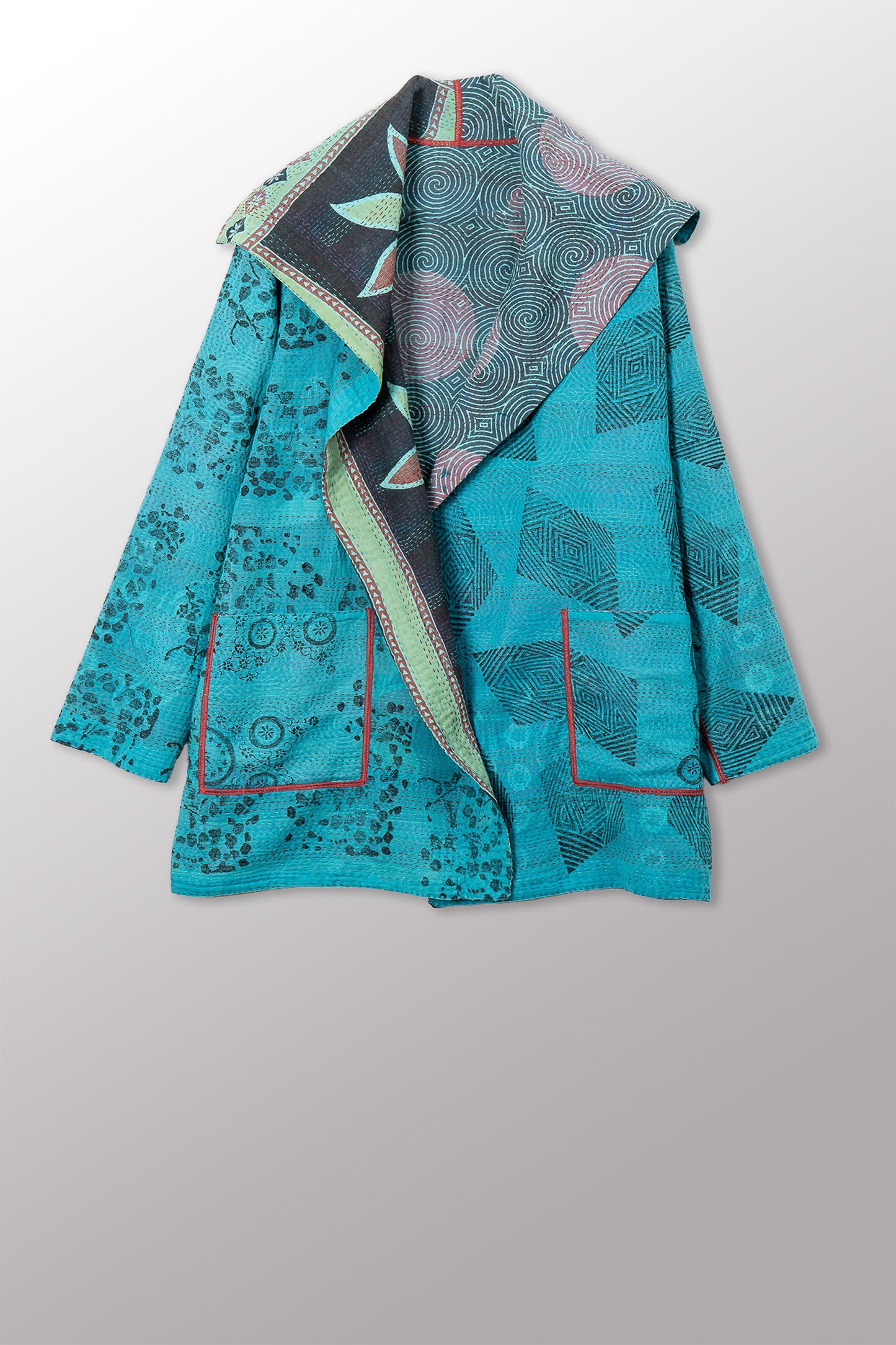 VINTAGE COTTON & NEW VOILE KANTHA POCKET JACKET - cn2002-0001a -