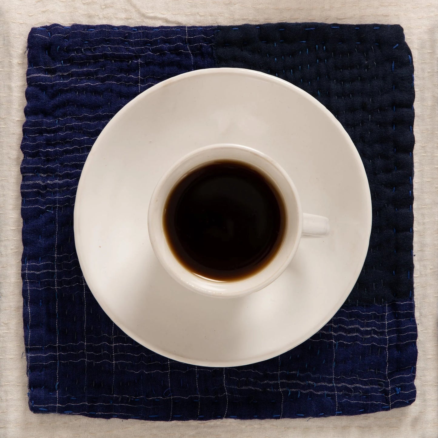 Landscape Handmade Kantha Coaster - Navy (Set of 2)