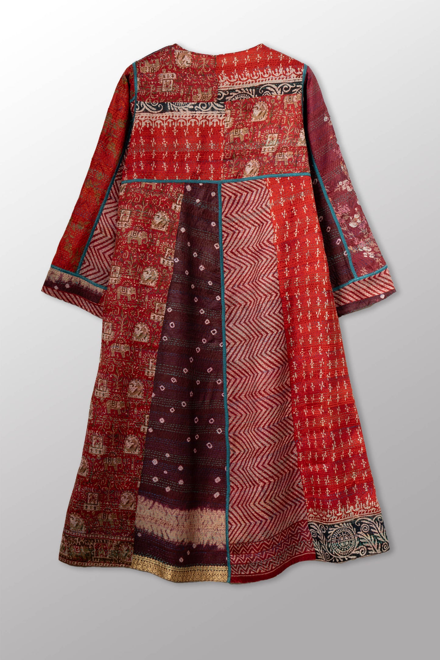 VINTAGE SILK KANTHA WRAP FLARE COAT - sv2330-0008a -