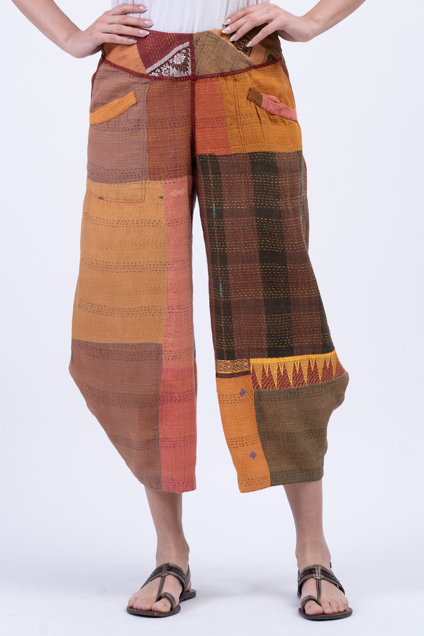 BROCADE PATCHED KANTHA HAREM PANTS - bp2605-org -