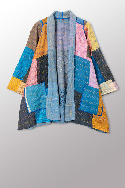 MOSAIC FRAY PATCH KANTHA A-LINE JACKET - zb2003-mlt -