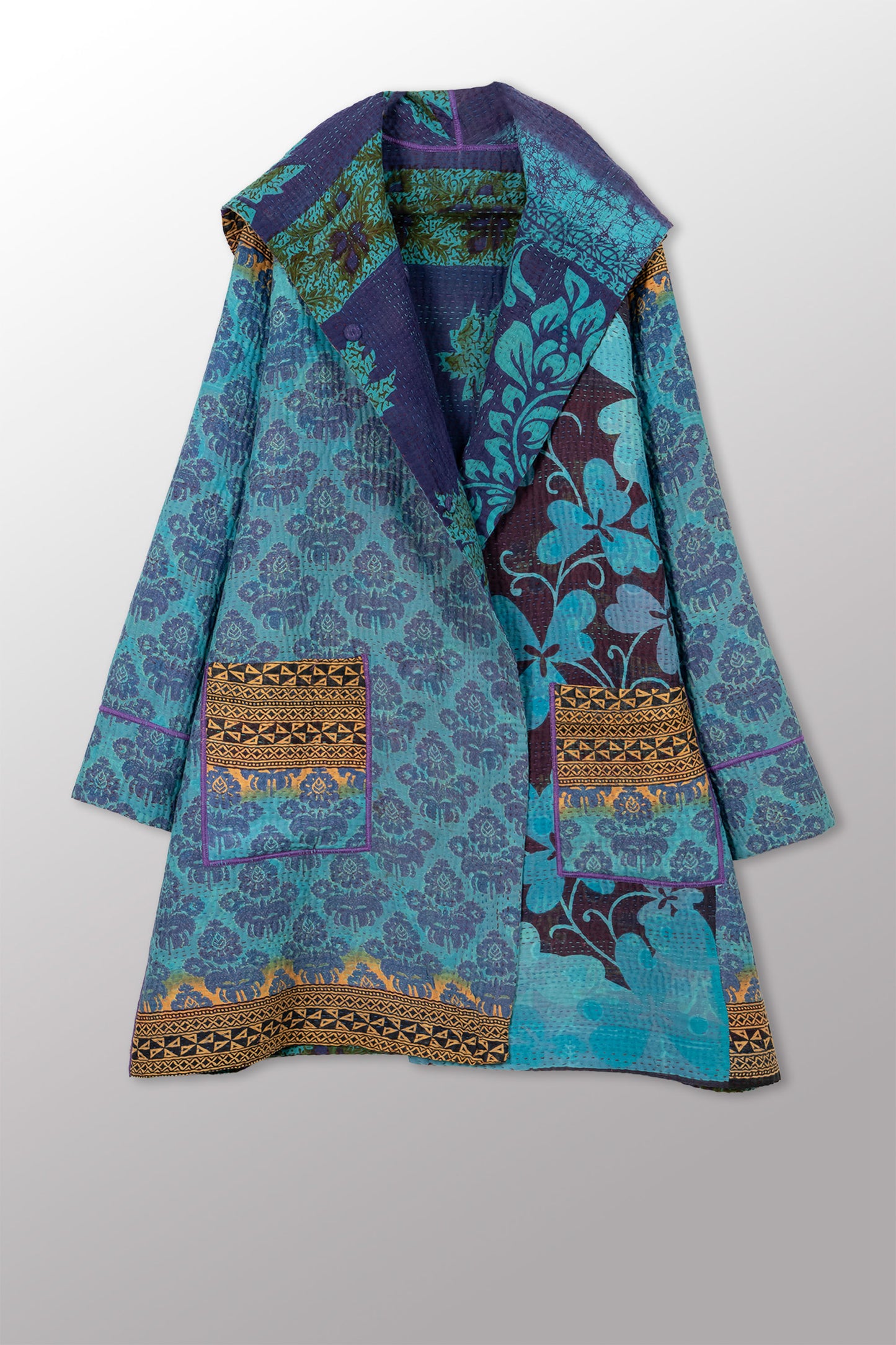 VINTAGE COTTON KANTHA POCKET MEDIUM COAT - cv4316-0051m -